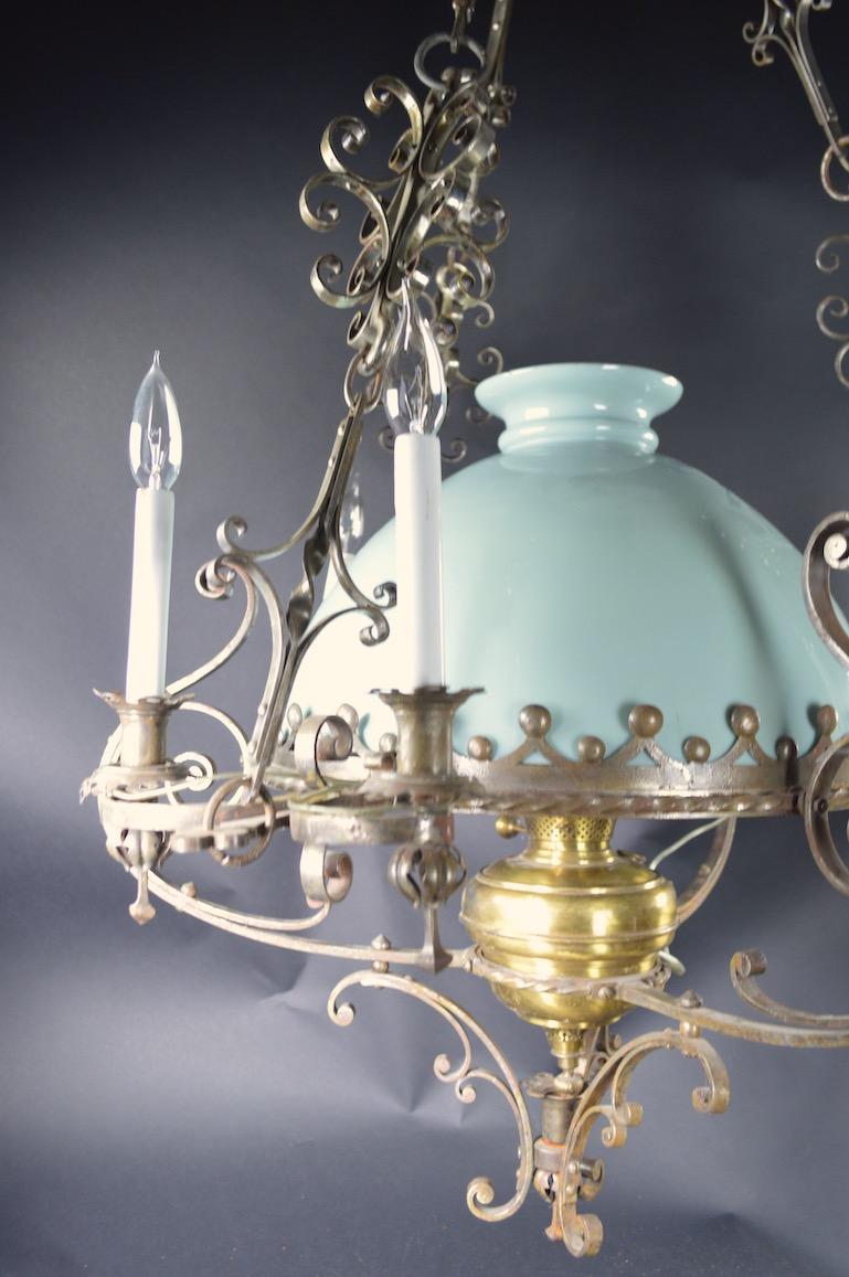 Steel Brass and Glass Oil Light Chandelier in the Spanish Style For Sale 2