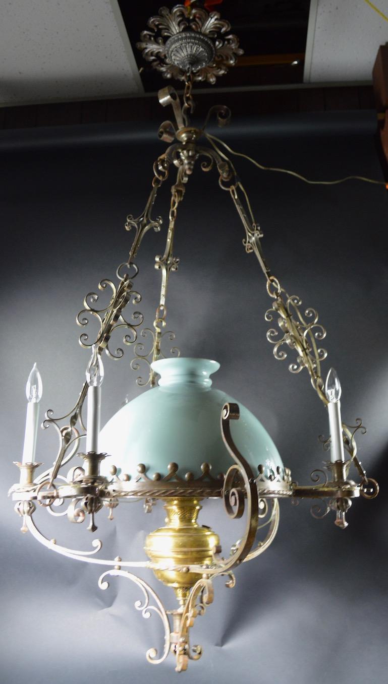 Steel Brass and Glass Oil Light Chandelier in the Spanish Style For Sale 3