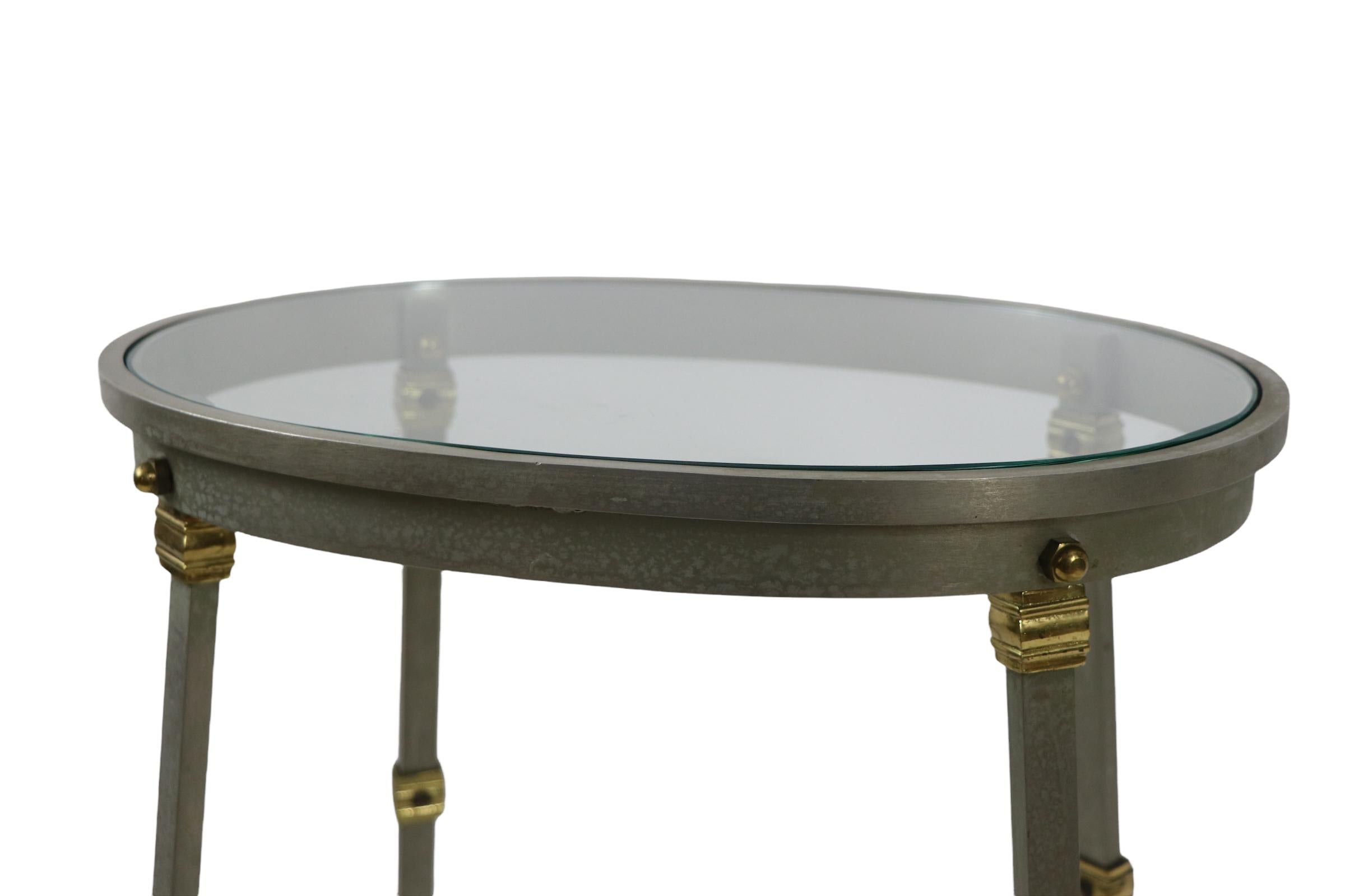 Steel Brass and Glass Pedestal Side Table Made in France After Maison Jansen 4