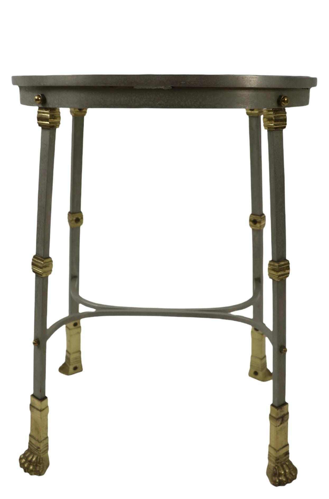 Steel Brass and Glass Pedestal Side Table Made in France After Maison Jansen 5