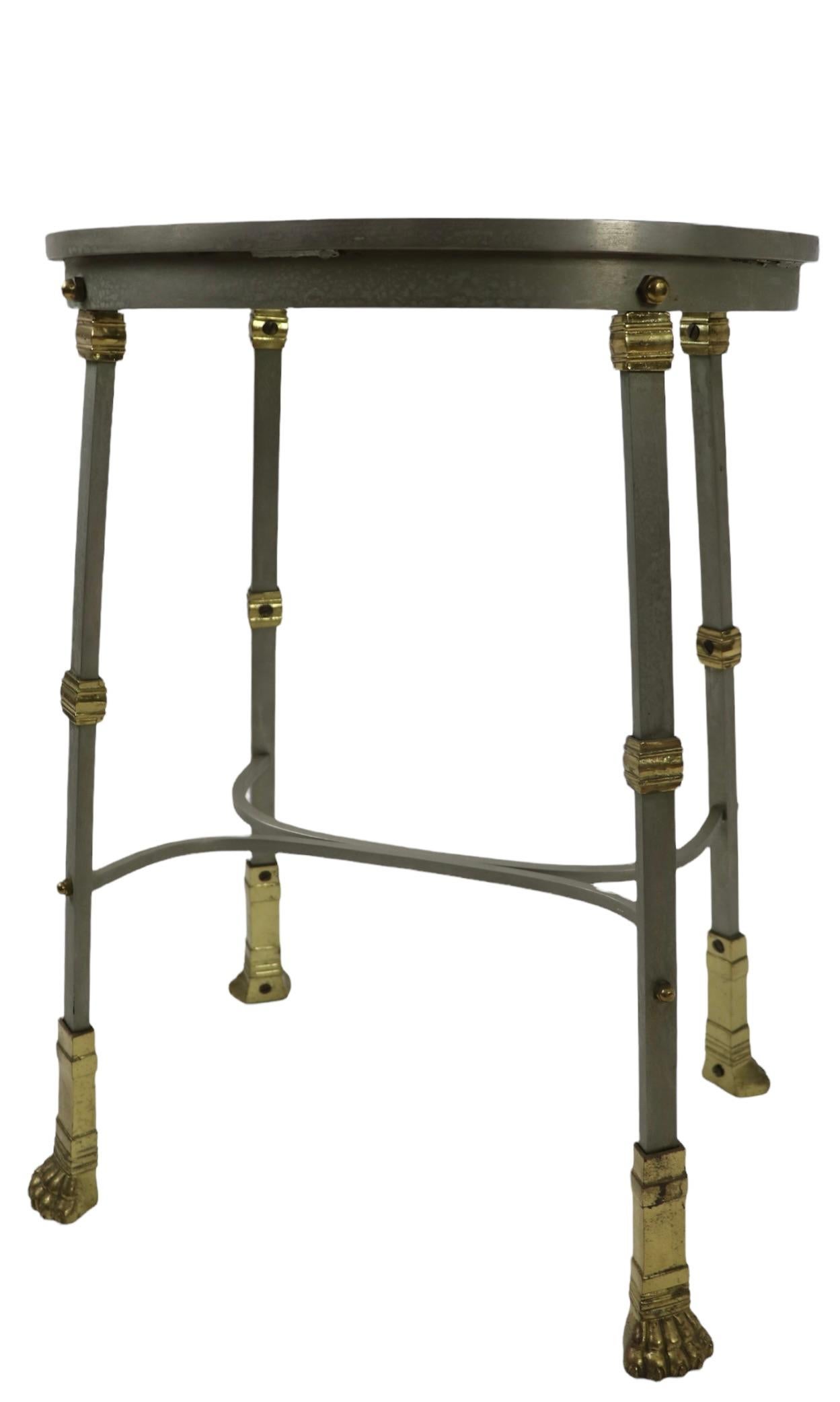 Steel Brass and Glass Pedestal Side Table Made in France After Maison Jansen 6