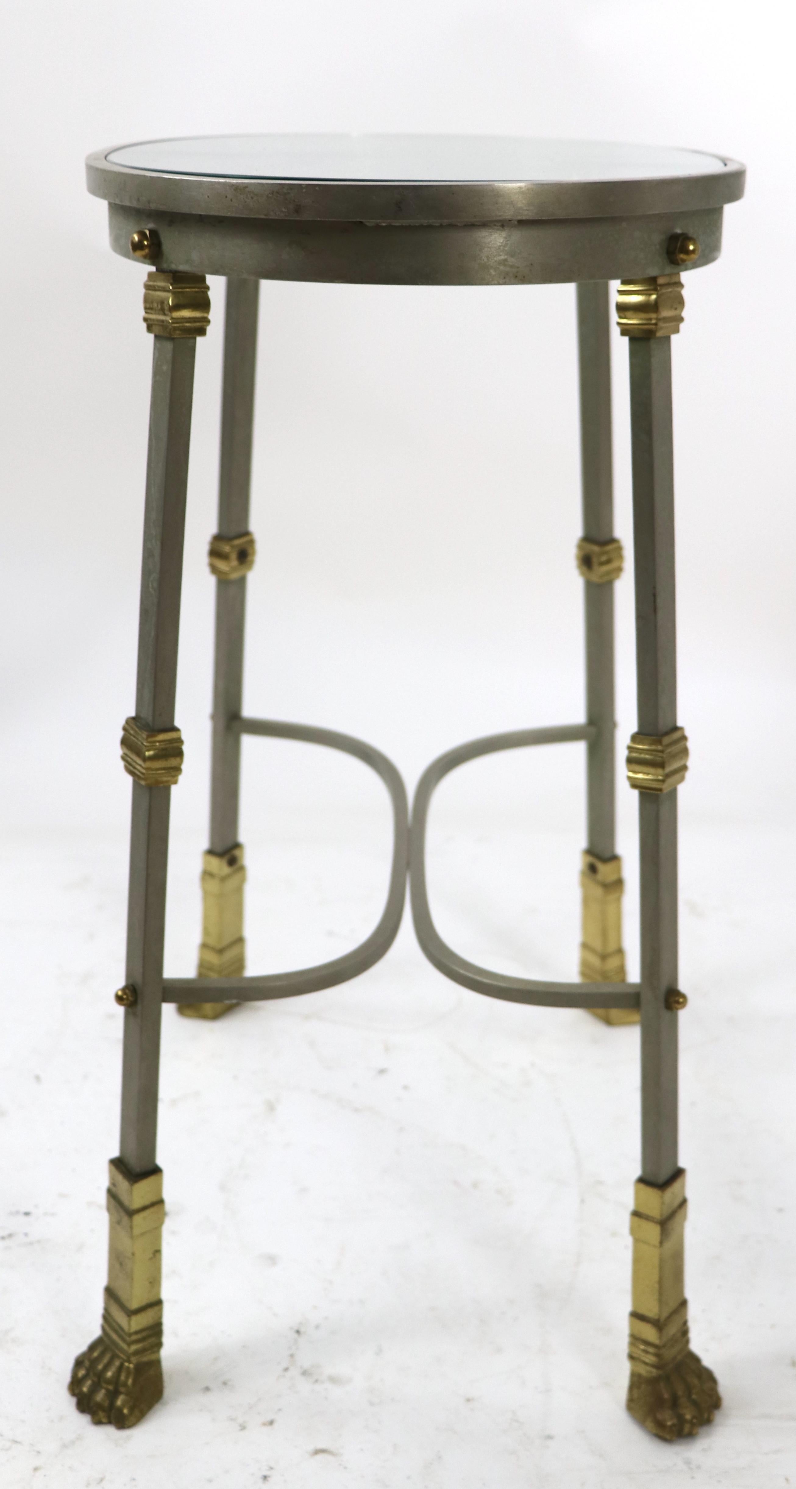 Egyptian Revival Steel Brass and Glass Pedestal Side Table Made in France After Maison Jansen