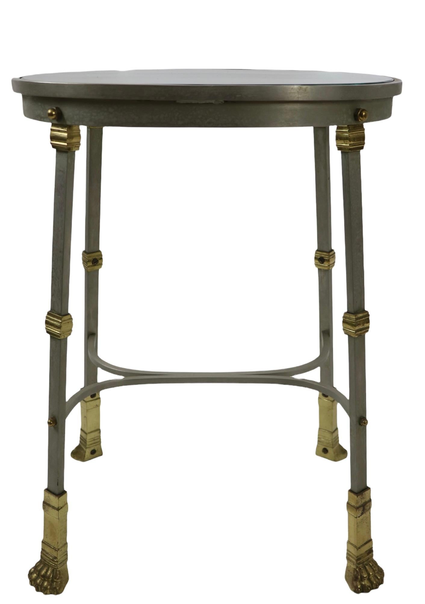 Steel Brass and Glass Pedestal Side Table Made in France After Maison Jansen In Good Condition In New York, NY