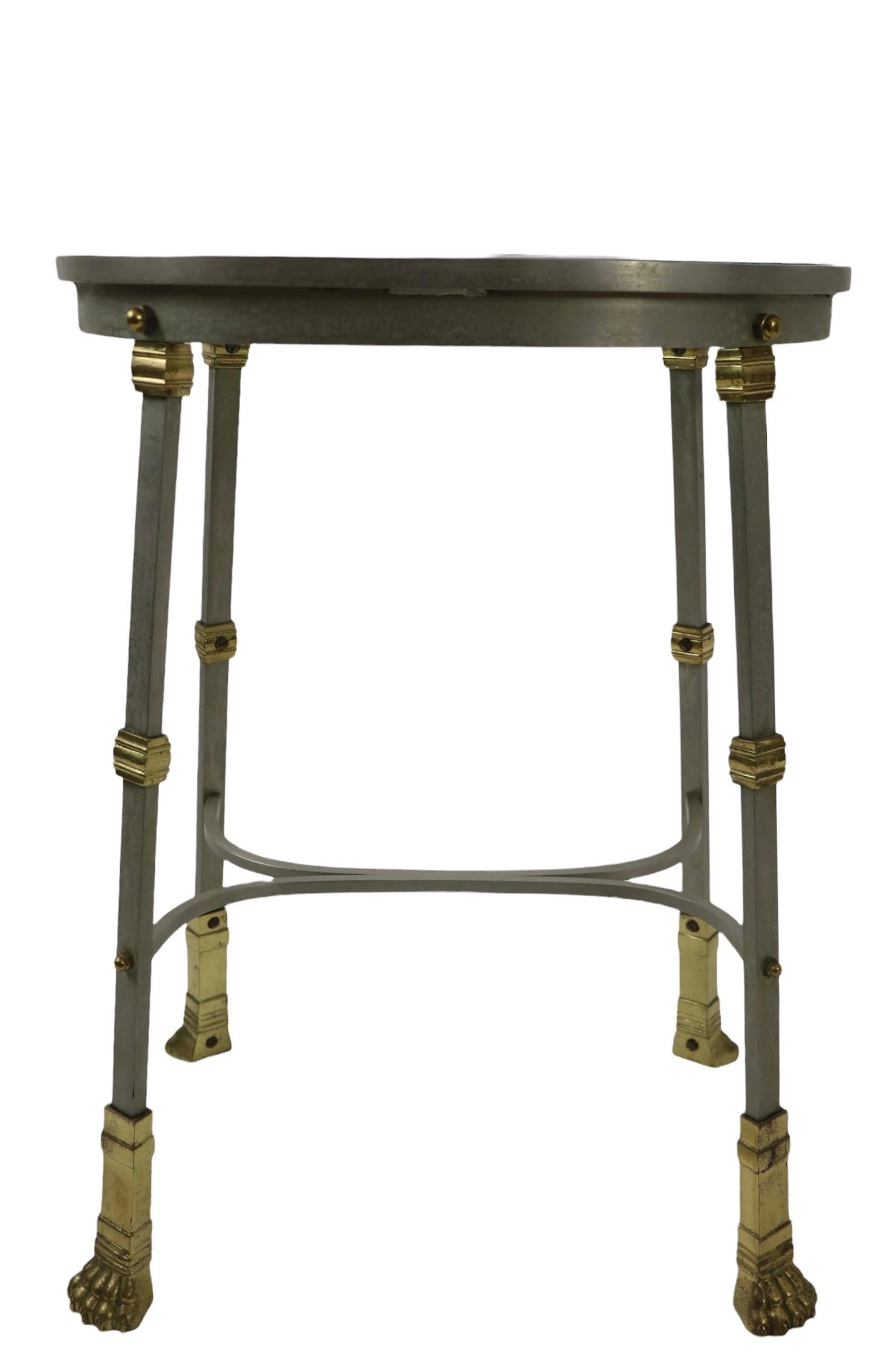 20th Century Steel Brass and Glass Pedestal Side Table Made in France After Maison Jansen