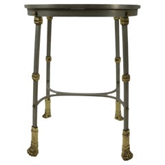 Steel Brass and Glass Pedestal Side Table Made in France After Maison Jansen