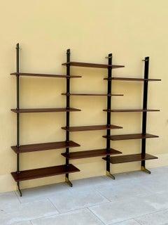 Steel, brass and wood bookshelf, model LiB2, Ignazio Gardella, for Azucena.