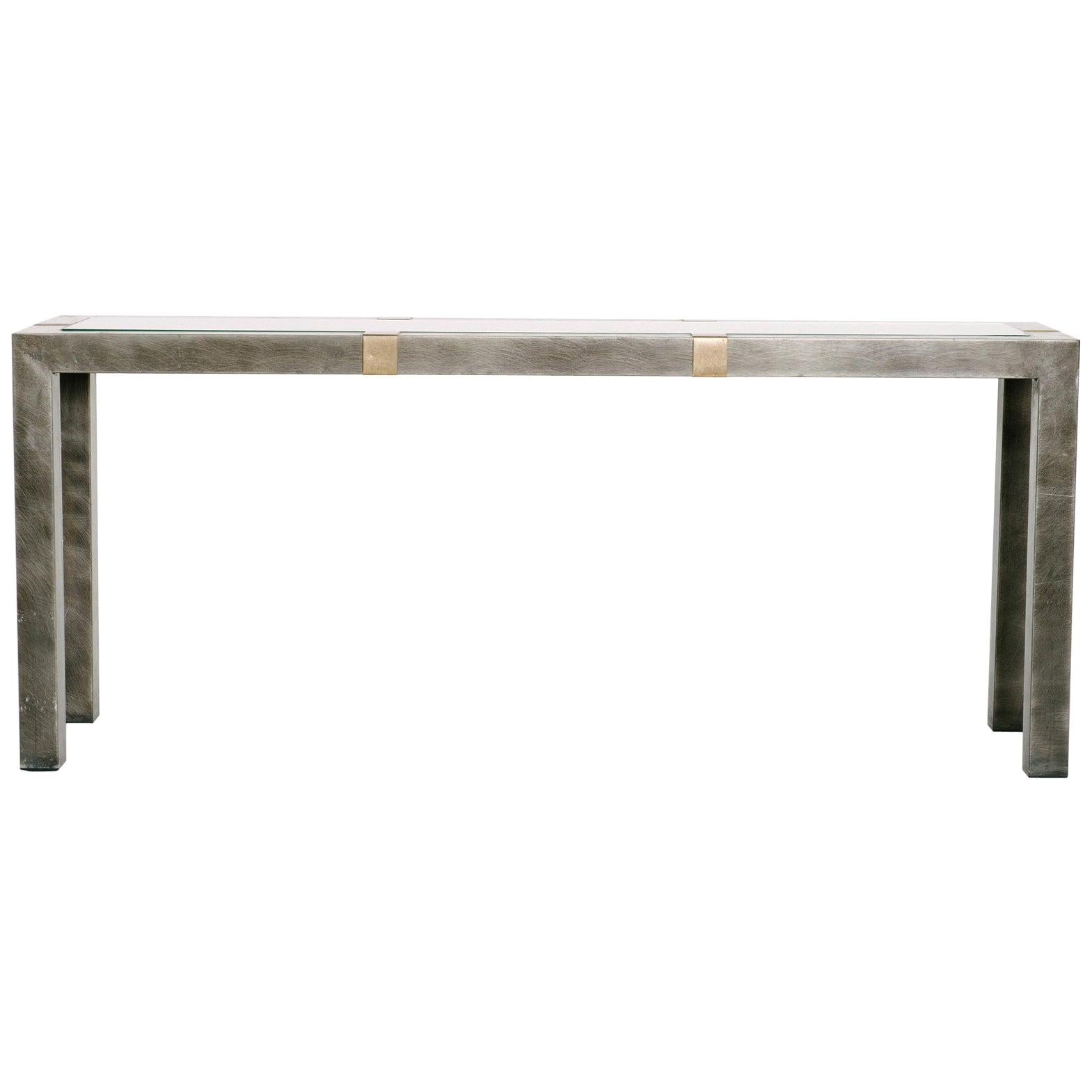 Steel Brass and Wood Console