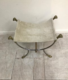 Steel and Brass Ram's Head Neoclassical Stool by Jansen