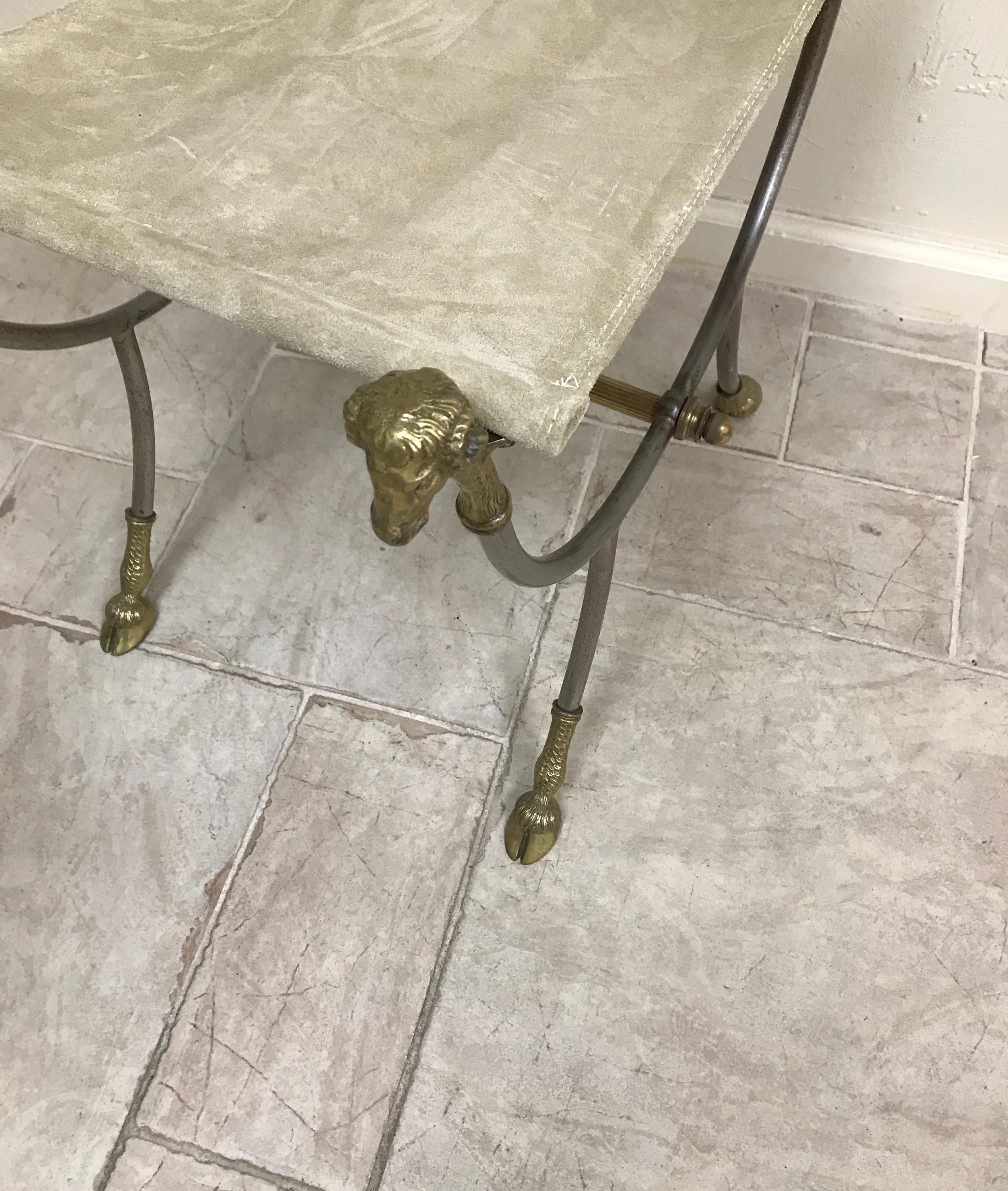 Steel and Brass Ram's Head Neoclassical Stool by Jansen In Good Condition In West Palm Beach, FL