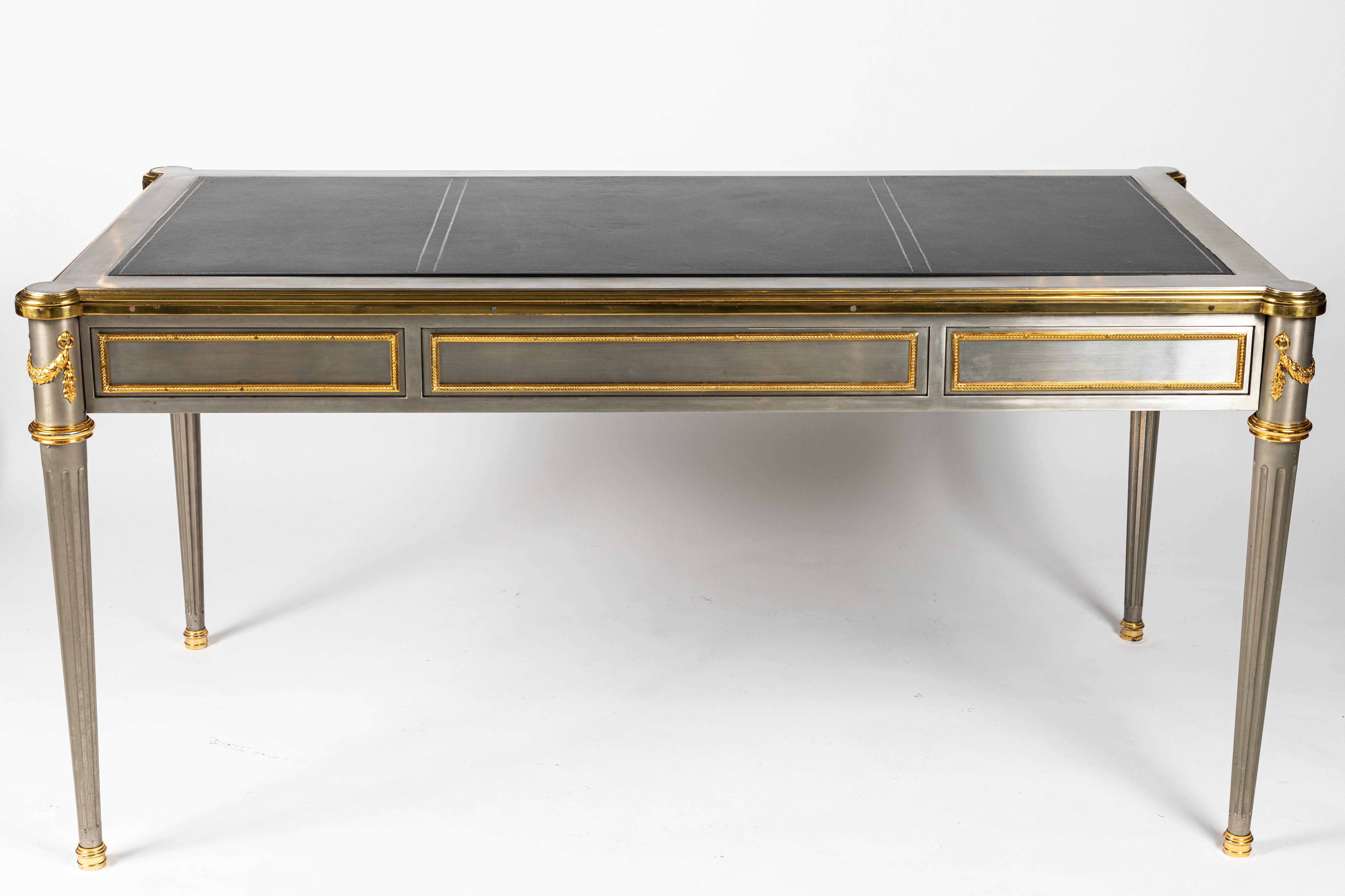 Steel and Bronze Dore Writing Desk with Leather Top by John Vesey 8