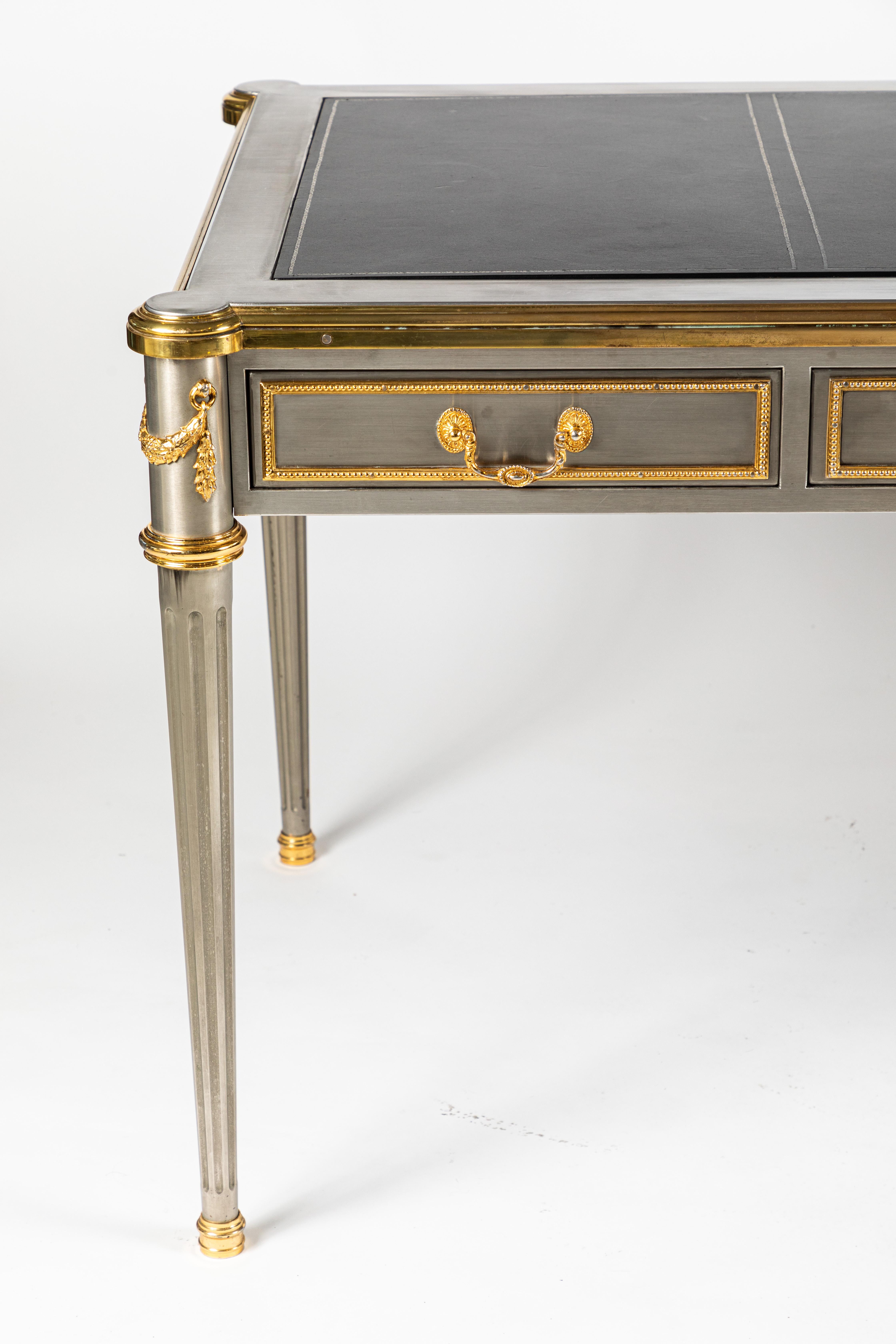 Louis XVI Steel and Bronze Dore Writing Desk with Leather Top by John Vesey