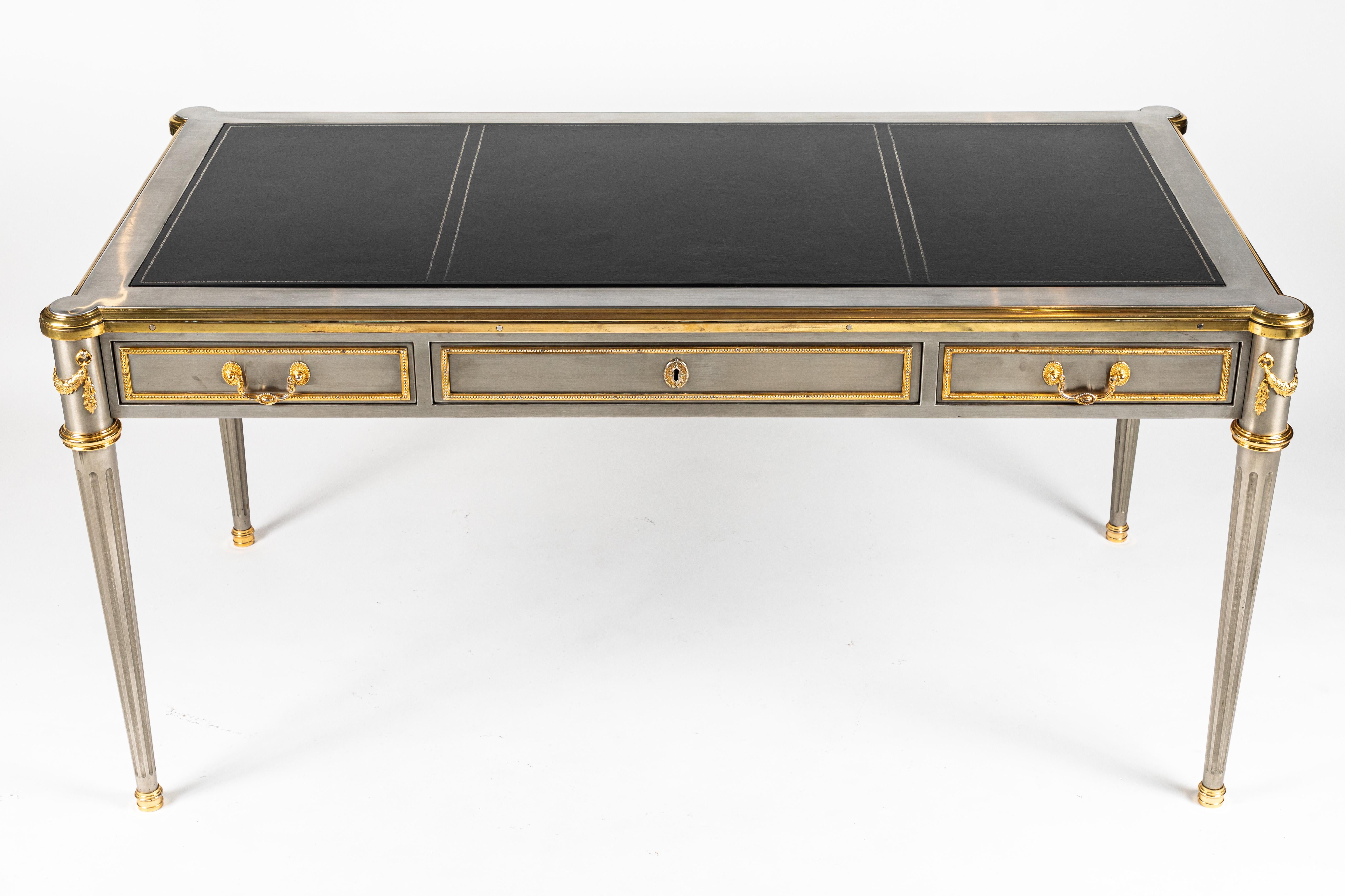 Steel and Bronze Dore Writing Desk with Leather Top by John Vesey 1