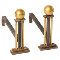 Modernistische Andirons aus Stahl und Bronze im Stil von Adnet - Frankreich 1940er Jahre