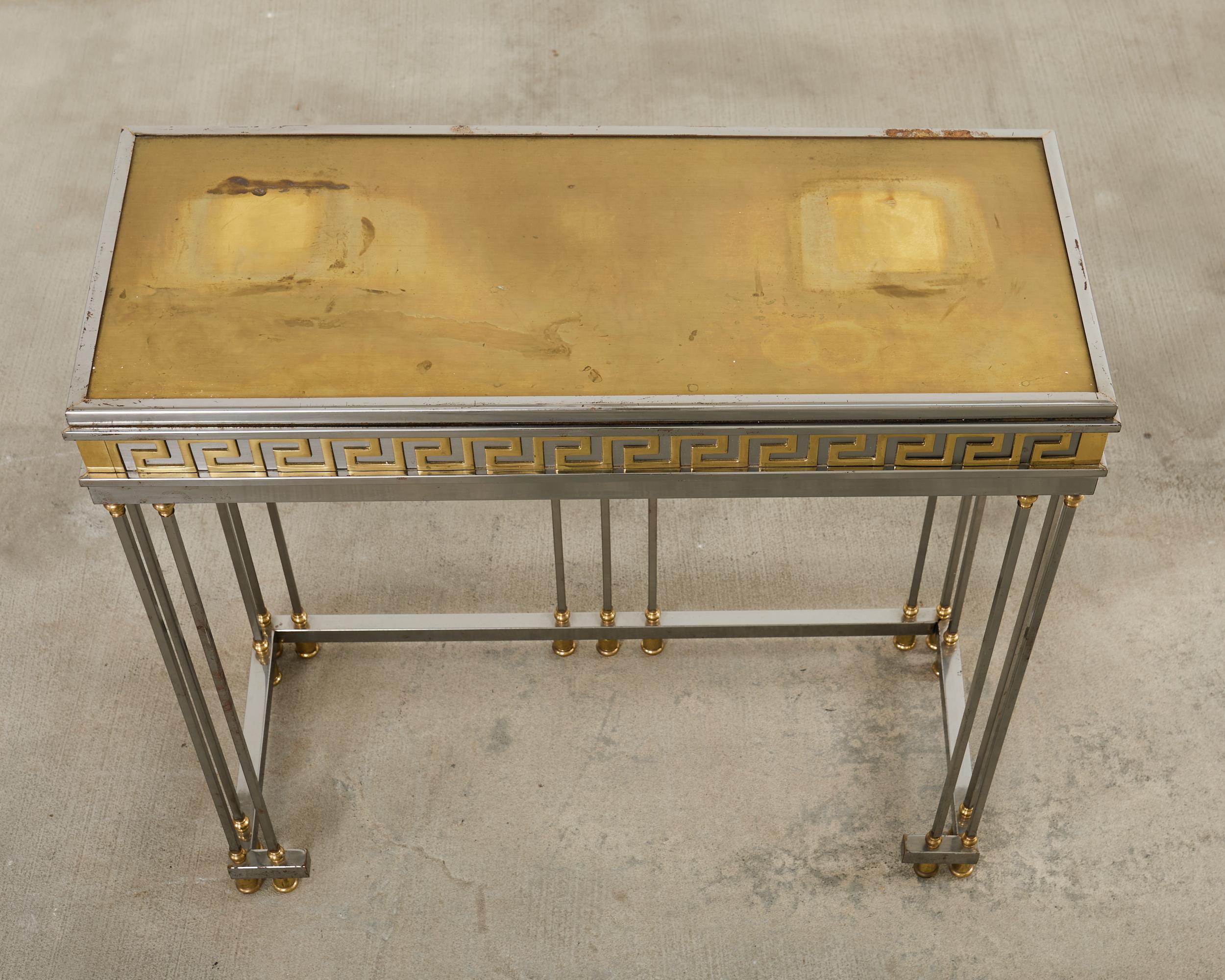 Patinated Steel Bronze Neoclassical Directoire Style Console Table Desk For Sale