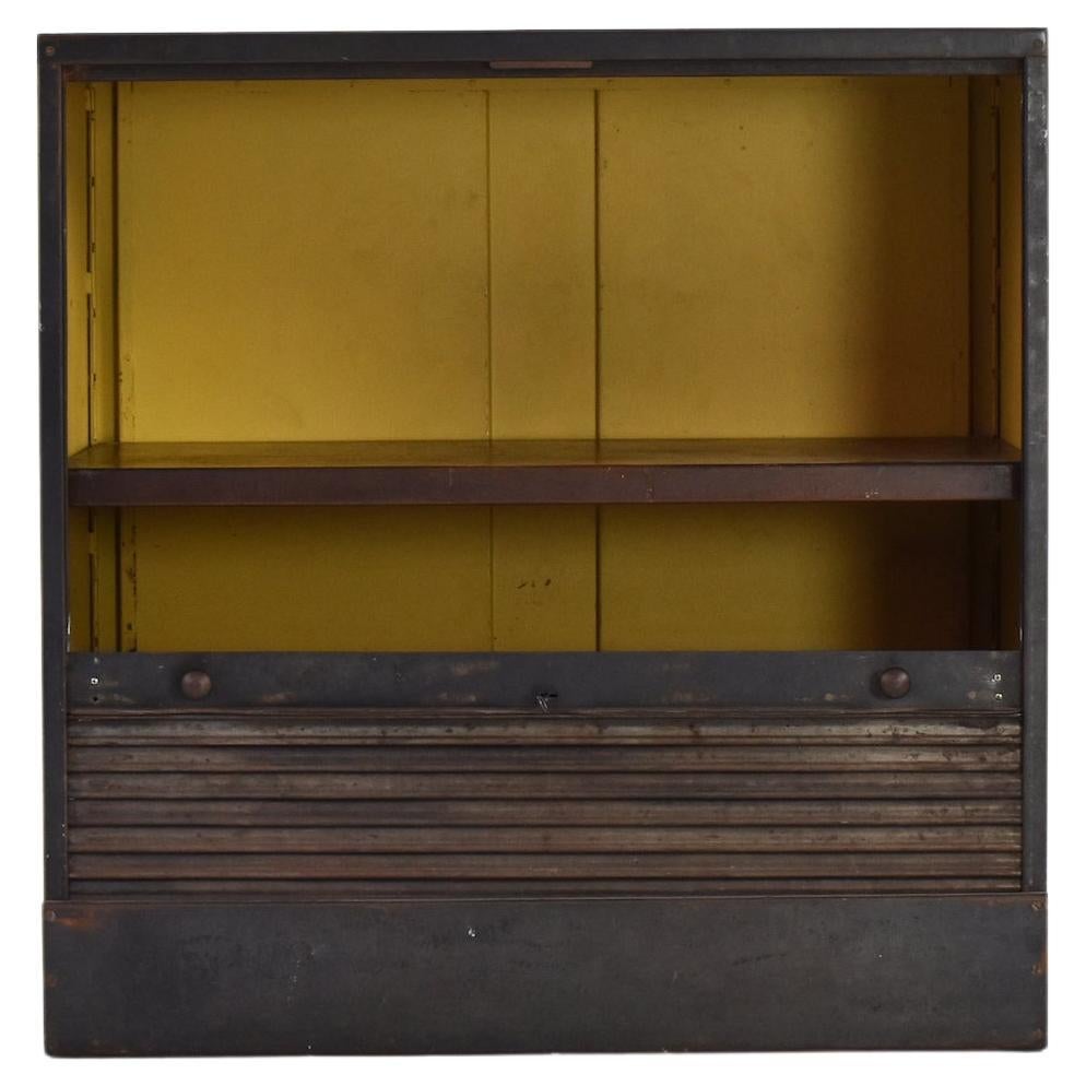 Steel Cabinet with Drop Front Tambour Door from the 1920s