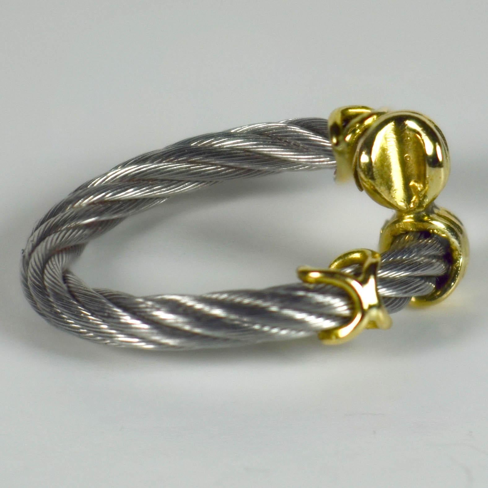 Women's or Men's Steel Cable Yellow Gold Ring