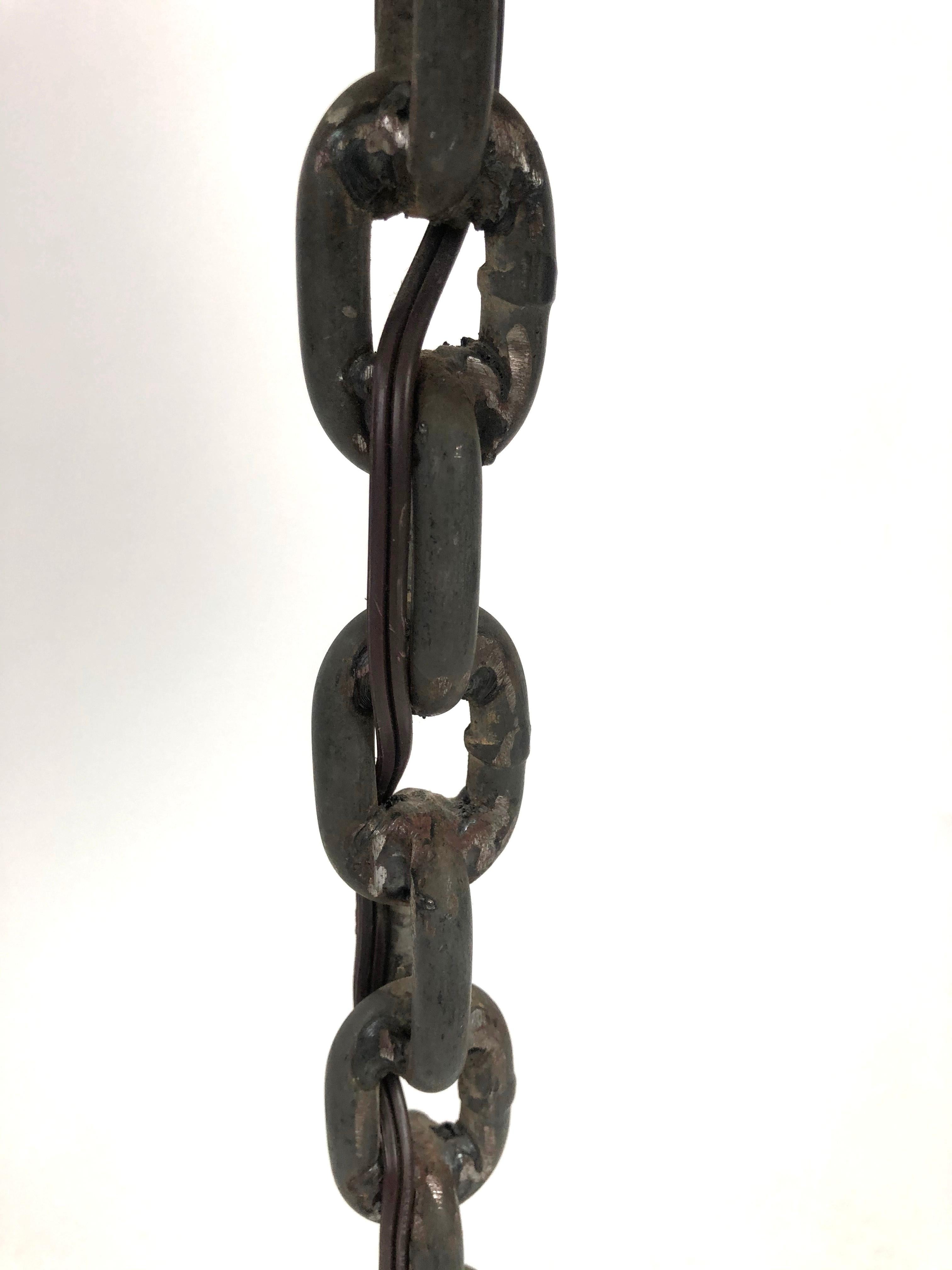 Folk Art Steel Chain Link Lamp with Burlap Shade
