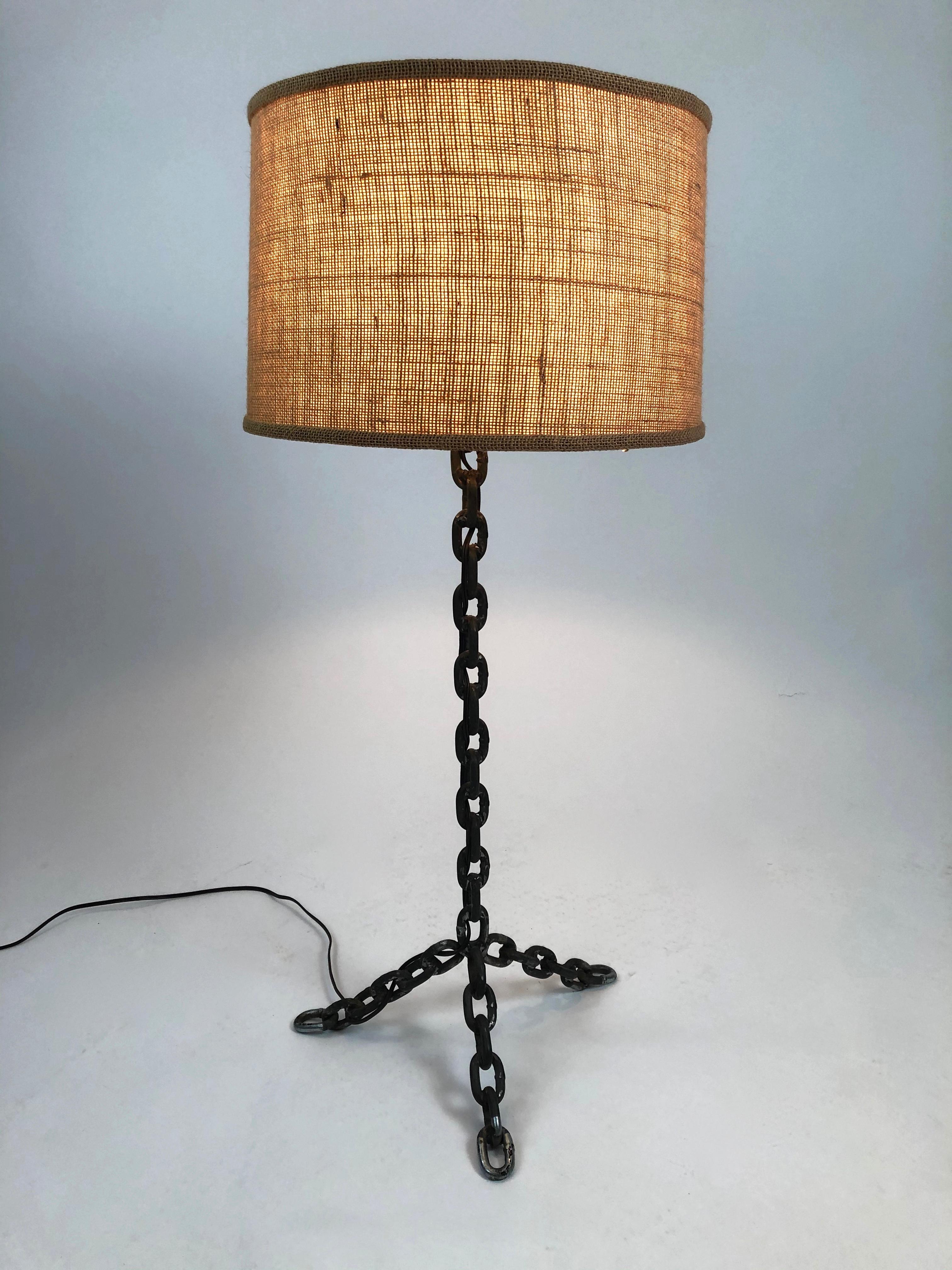 20th Century Steel Chain Link Lamp with Burlap Shade