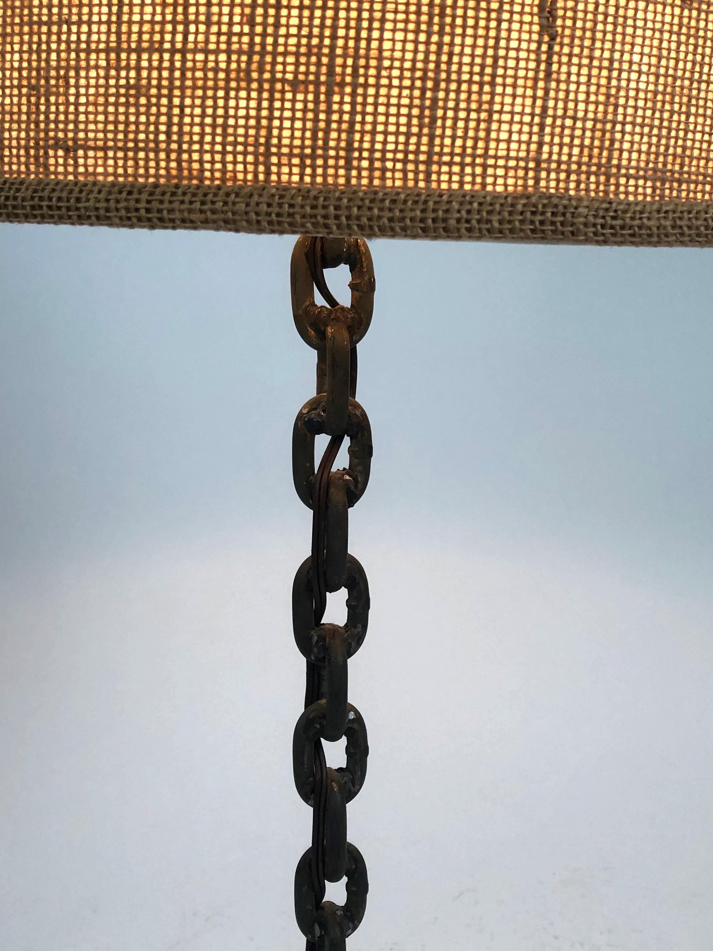 Steel Chain Link Lamp with Burlap Shade 1