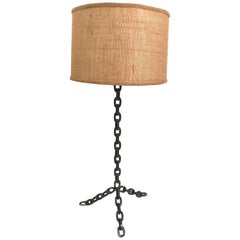 Vintage Steel Chain Link Lamp with Burlap Shade