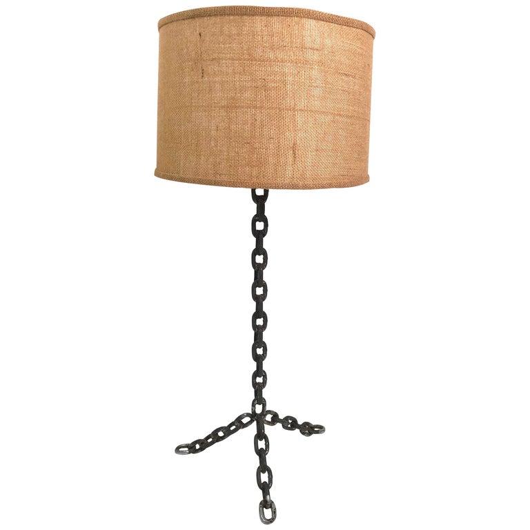 Steel Chain Link Lamp with Burlap Shade at 1stDibs