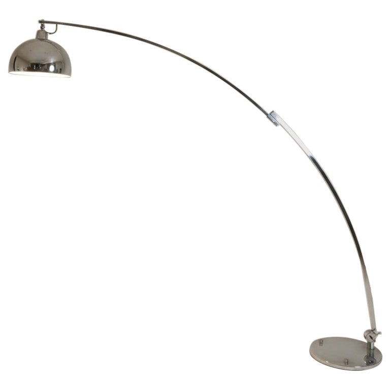 Steel chromed adjustable arc floor lamp italian design 70s