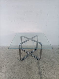 Steel Chromed and Glass Squared Table by Gastone Rinaldi for RIMA 60s