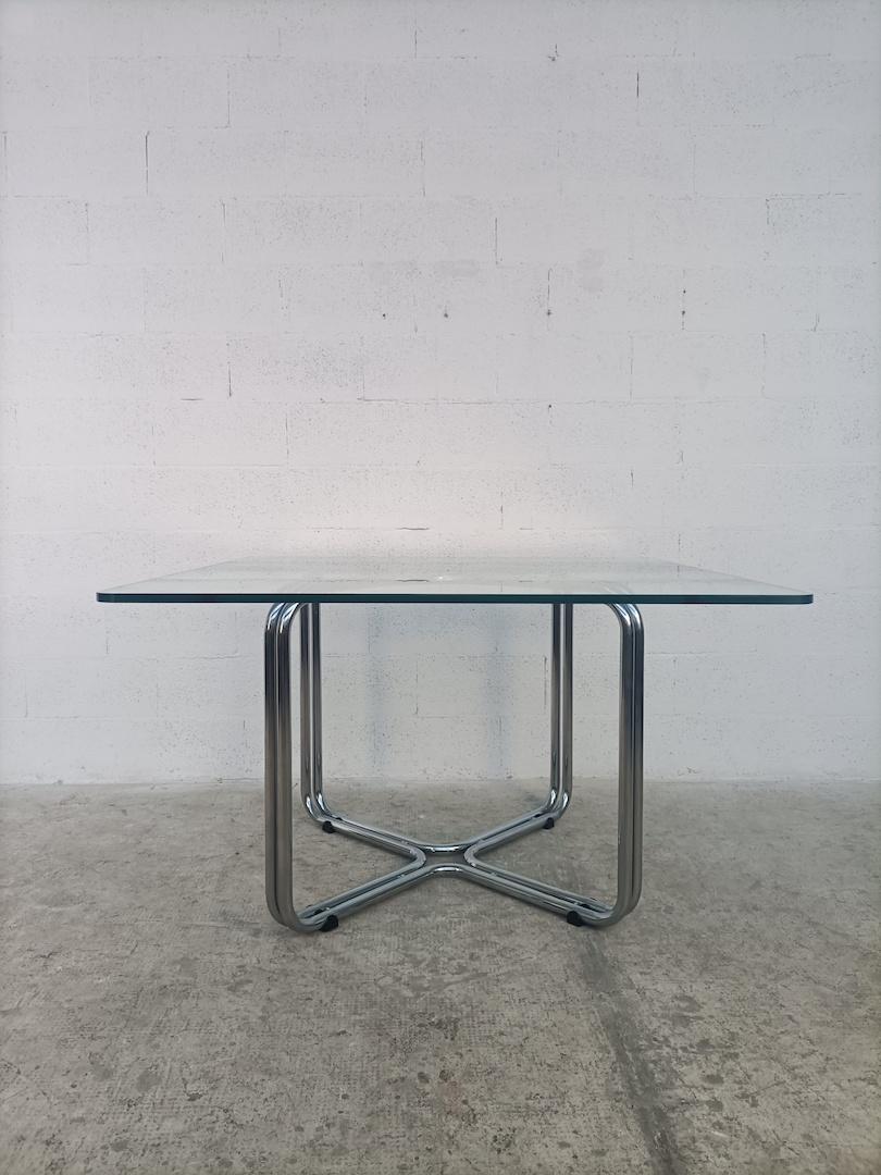 Mid-Century Modern Steel Chromed and Glass Squared Table by Gastone Rinaldi for RIMA 60s