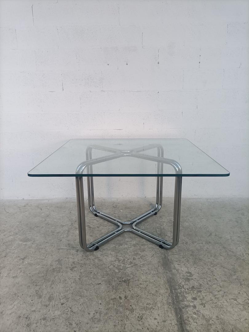 Italian Steel Chromed and Glass Squared Table by Gastone Rinaldi for RIMA 60s