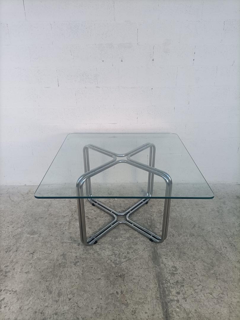 Steel Chromed and Glass Squared Table by Gastone Rinaldi for RIMA 60s In Good Condition In Padova, IT