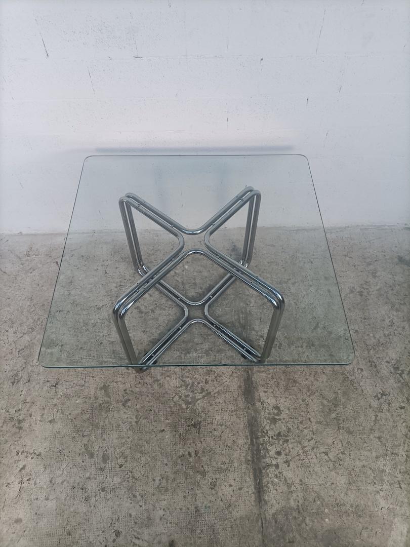 Steel Chromed and Glass Squared Table by Gastone Rinaldi for RIMA 60s 2