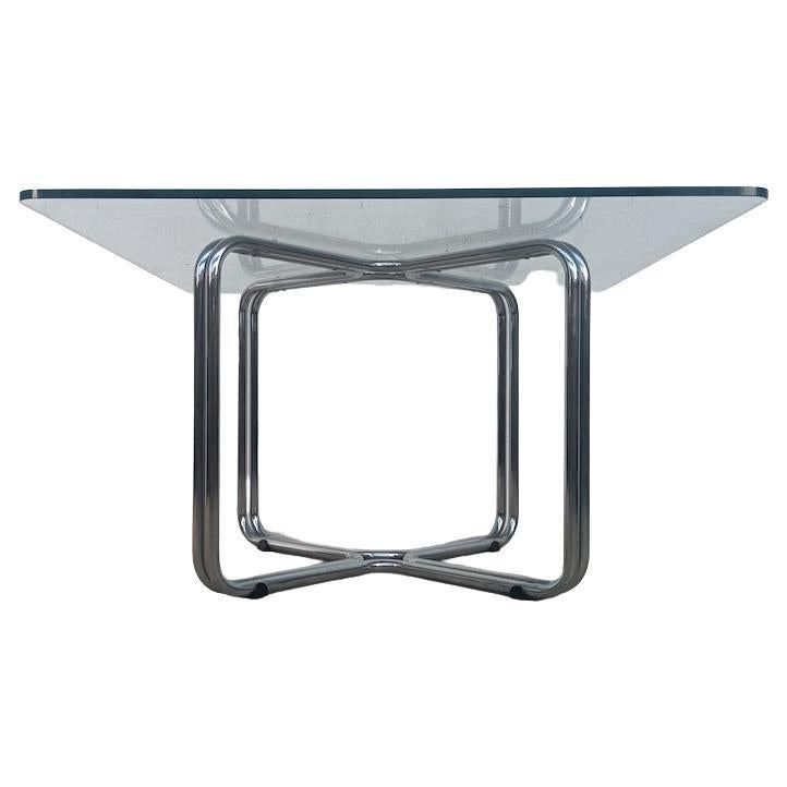 Steel Chromed and Glass Squared Table by Gastone Rinaldi for RIMA 60s