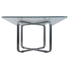 Table carrée en acier chromé et verre de Gastone Rinaldi pour Rima, années 60