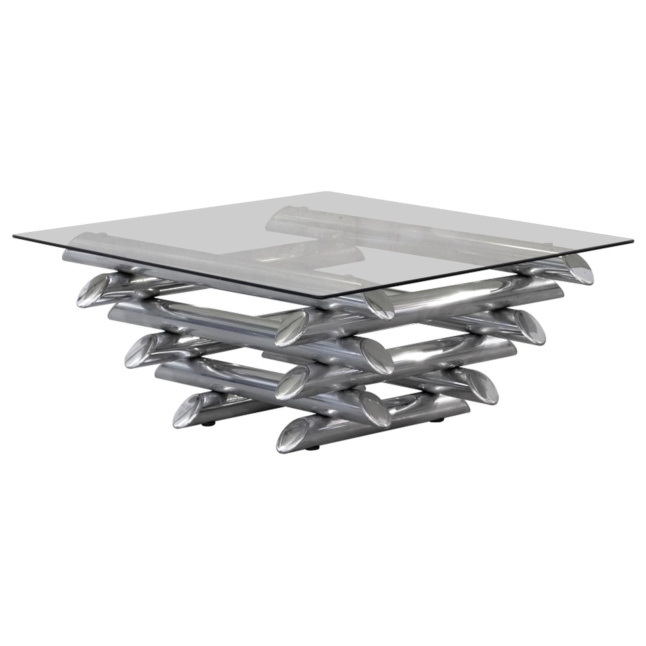 Steel Coffee Table attributed to Willy Rizzo, 1970s