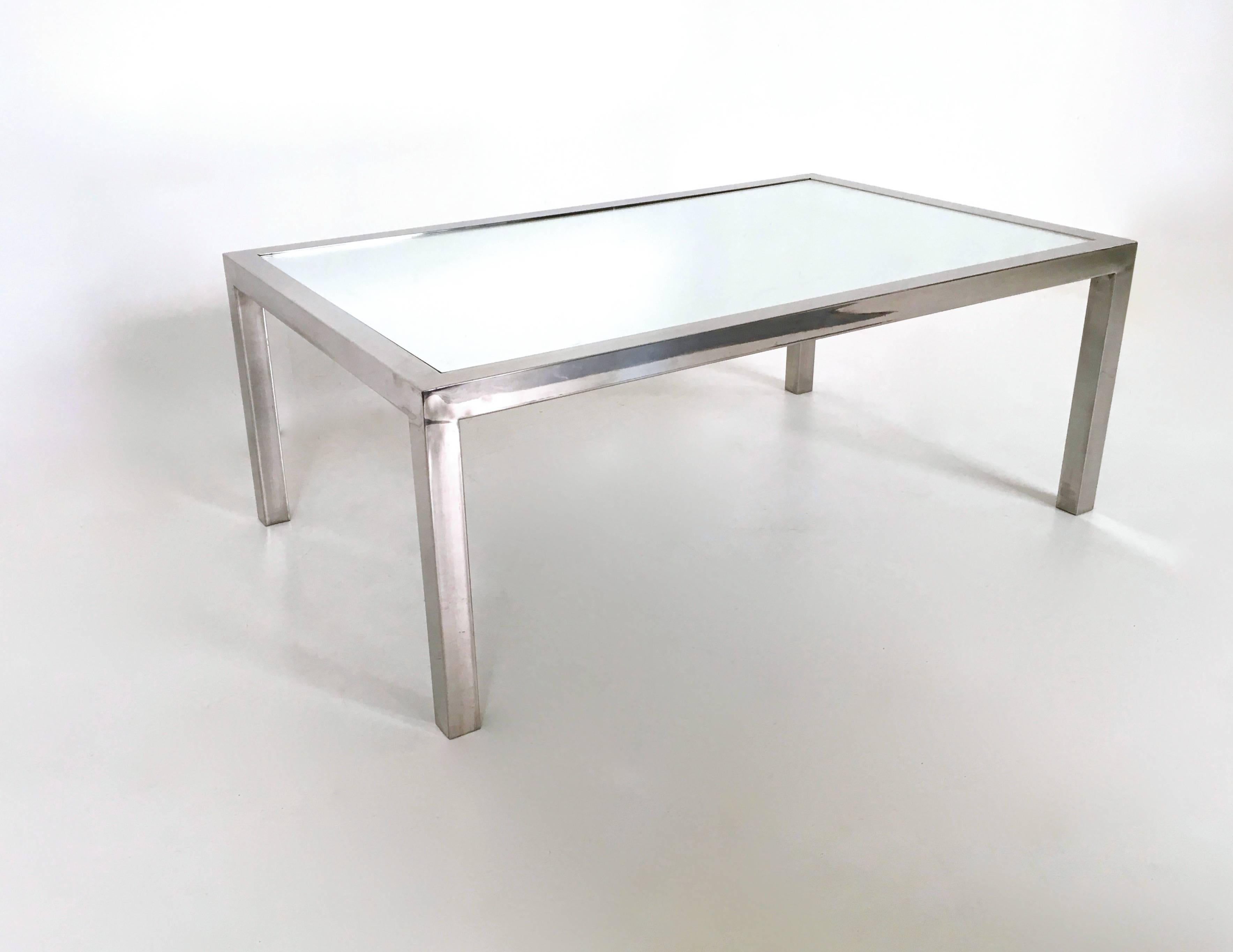 Post-Modern Vintage Steel Coffee Table in the Style of Nanda Vigo with a Mirrored Top, Italy For Sale