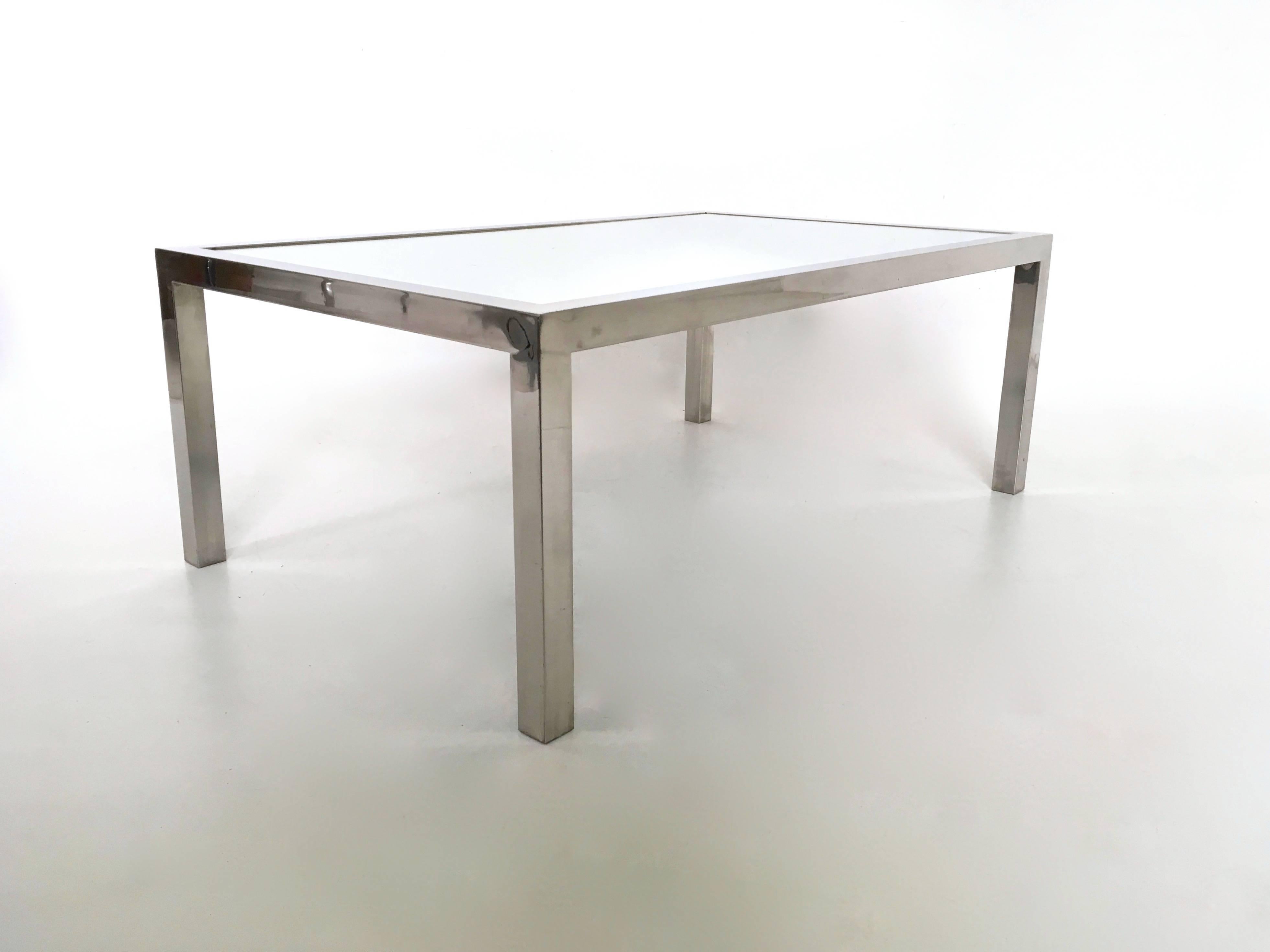 Italian Vintage Steel Coffee Table in the Style of Nanda Vigo with a Mirrored Top, Italy For Sale