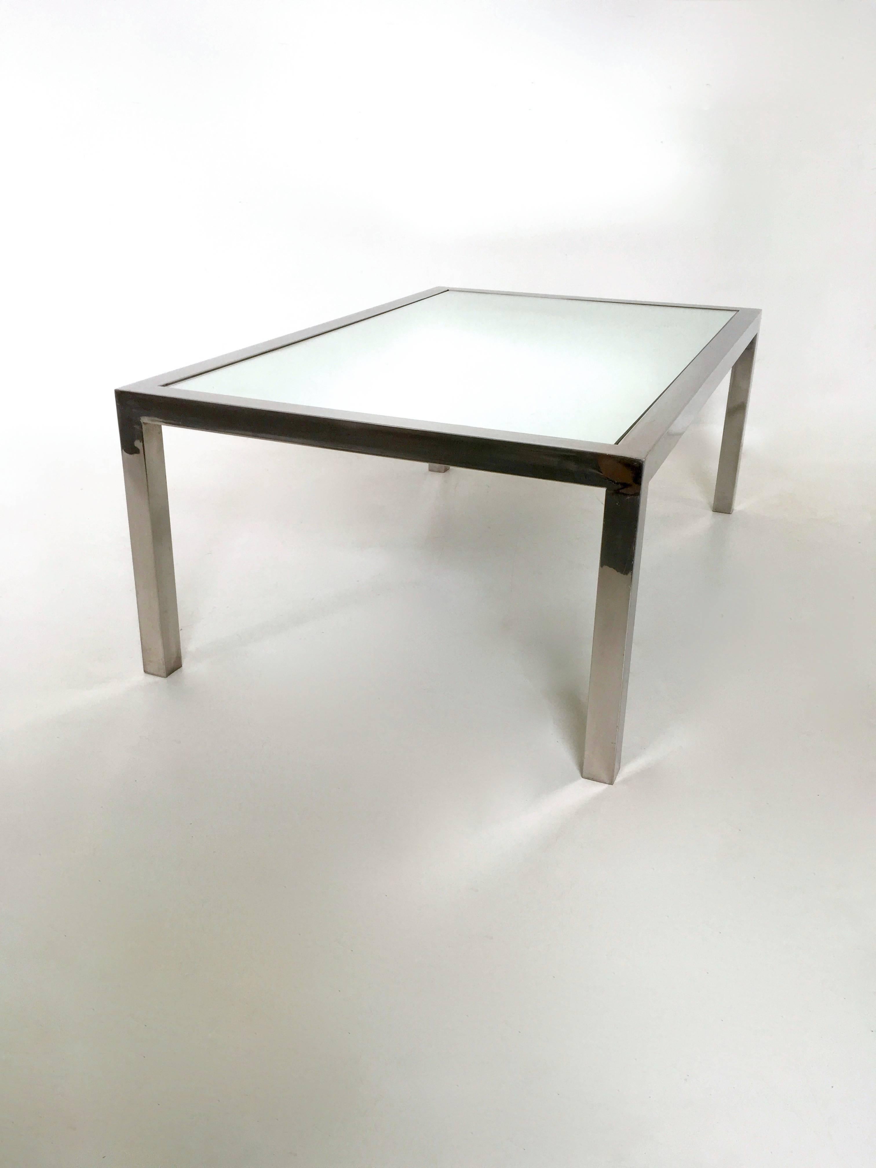 Vintage Steel Coffee Table in the Style of Nanda Vigo with a Mirrored Top, Italy In Good Condition For Sale In Bresso, Lombardy