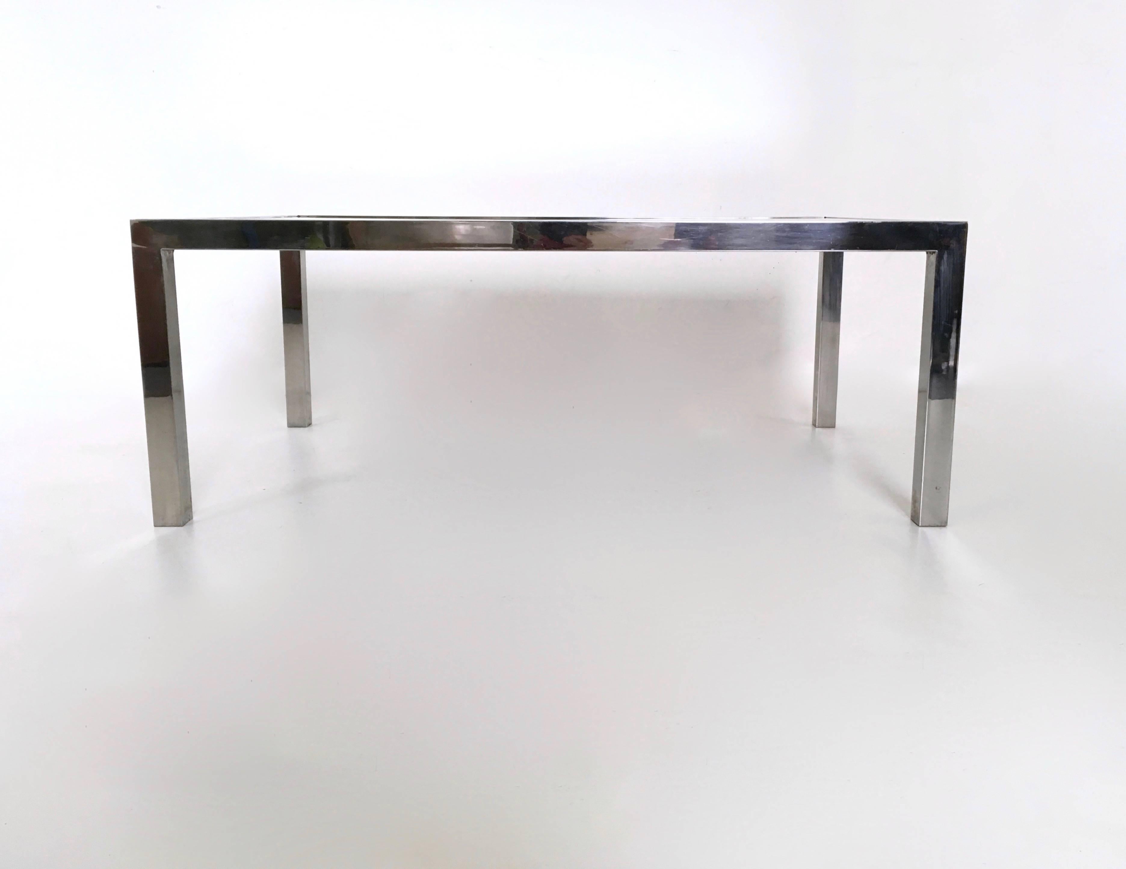 Late 20th Century Vintage Steel Coffee Table in the Style of Nanda Vigo with a Mirrored Top, Italy For Sale