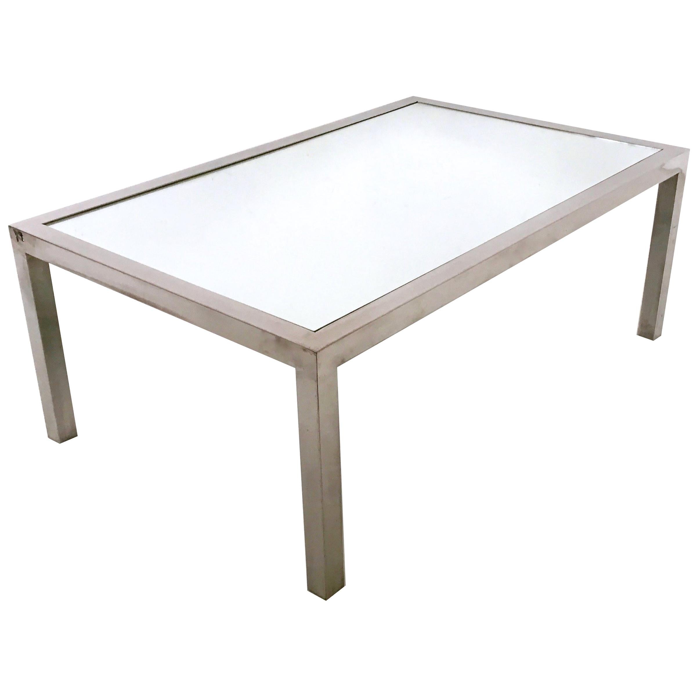 Vintage Steel Coffee Table in the Style of Nanda Vigo with a Mirrored Top, Italy