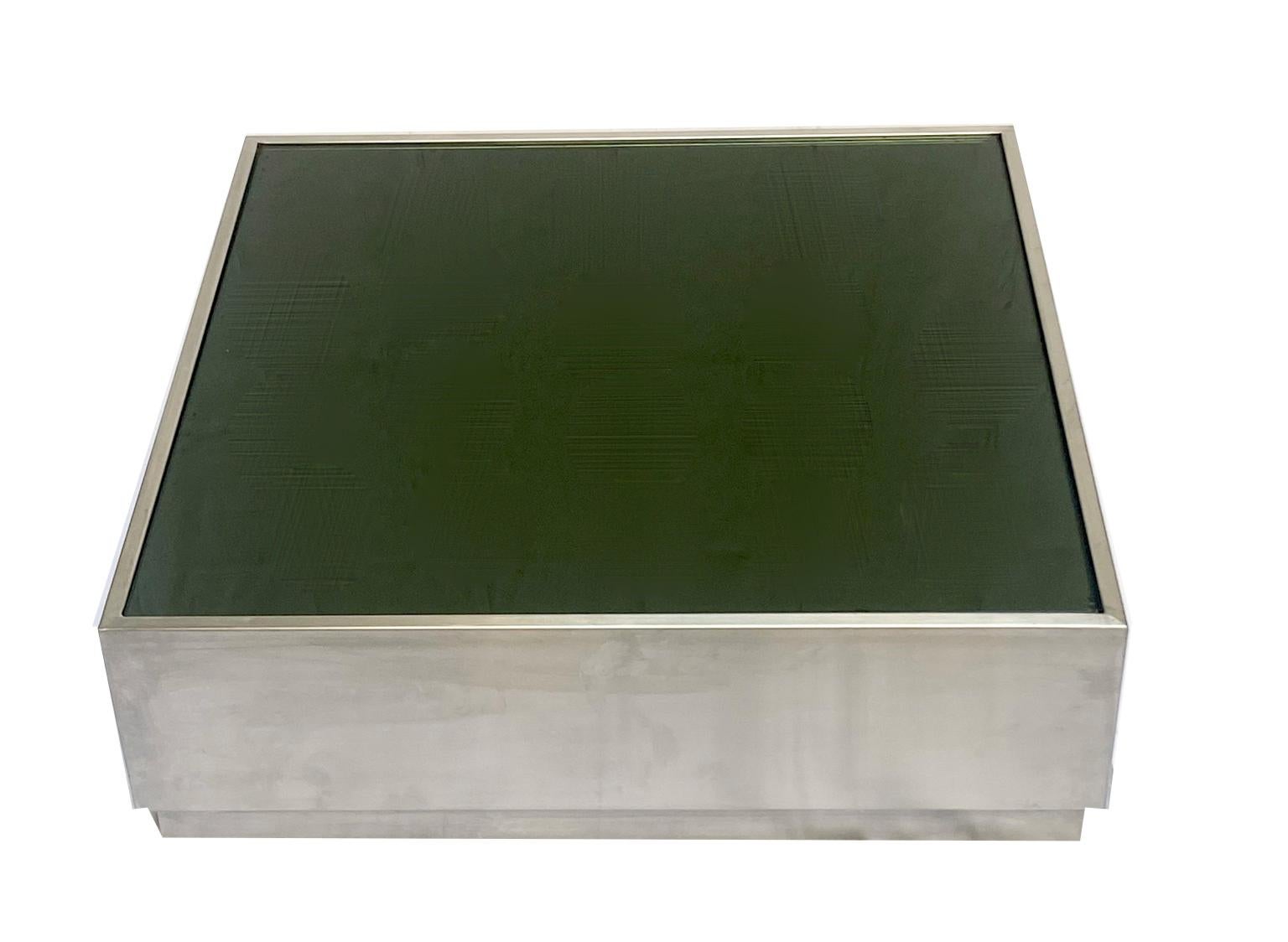 Steel Coffee Table with Green Glass Top, Italy, 1970s In Good Condition In Naples, IT