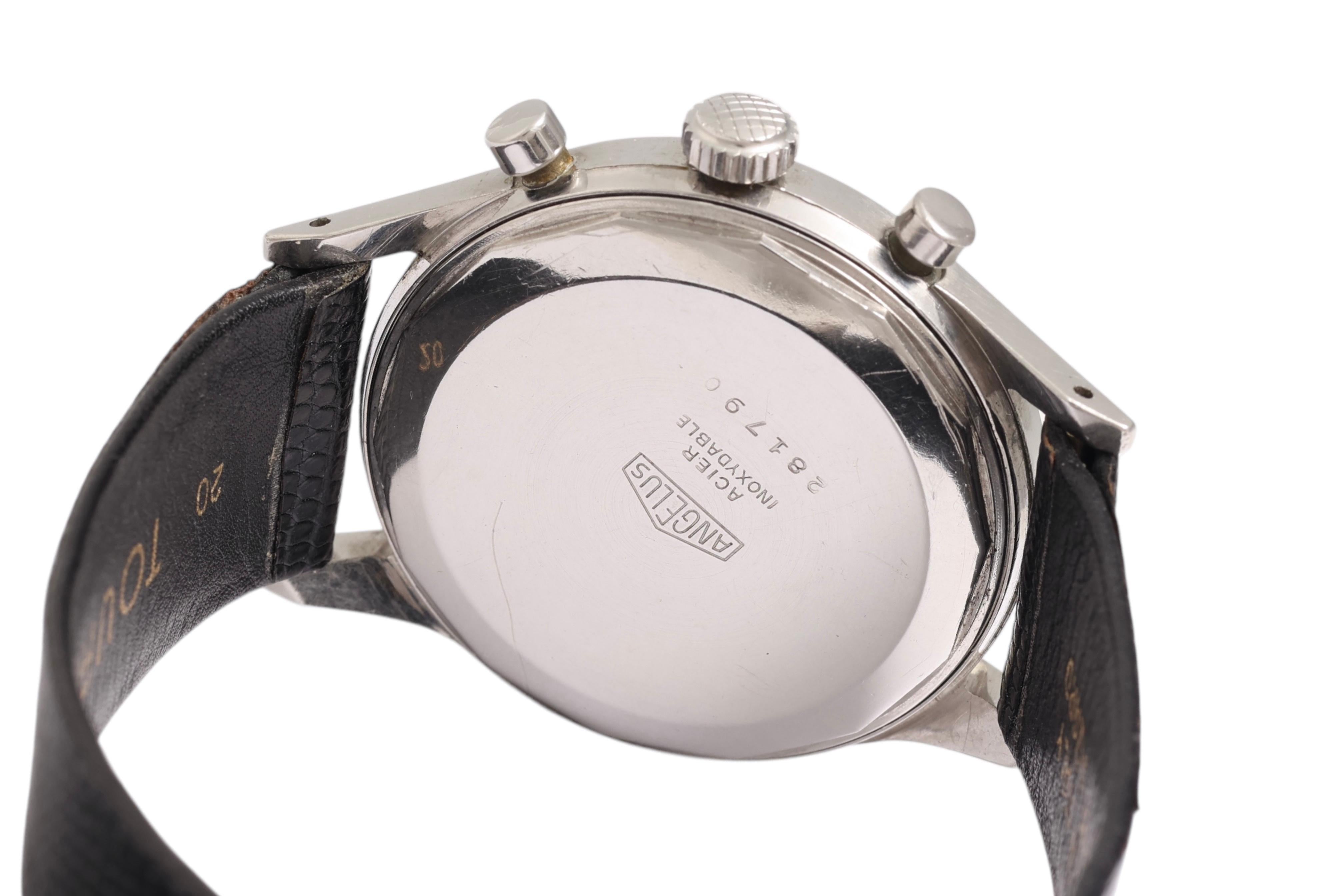 Steel Collectors Angelus Jumbo Chronograph Wrist Watch Gilt Dial For Sale 2