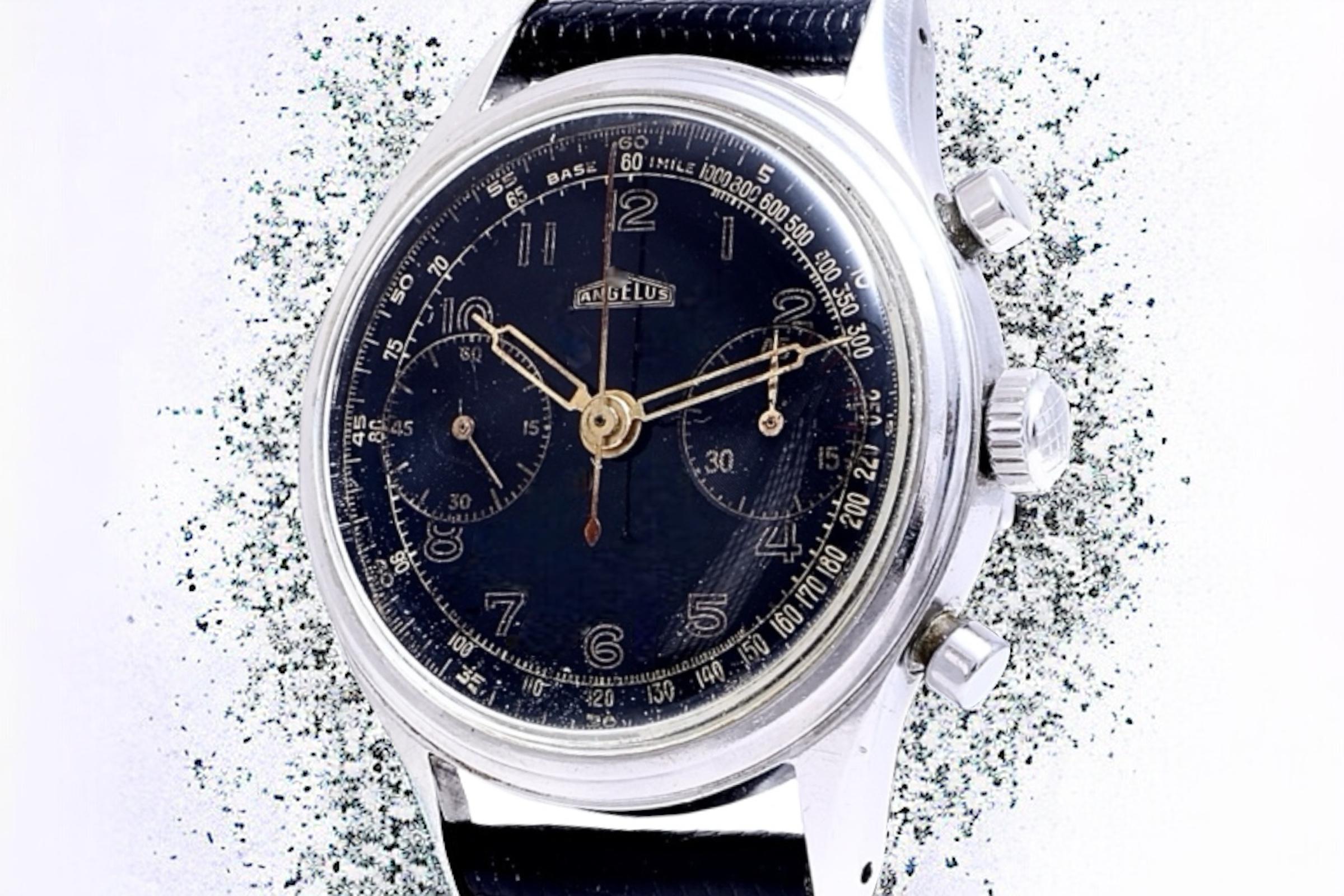 Steel Collectors Angelus Jumbo Chronograph Wrist Watch Gilt Dial For Sale 9