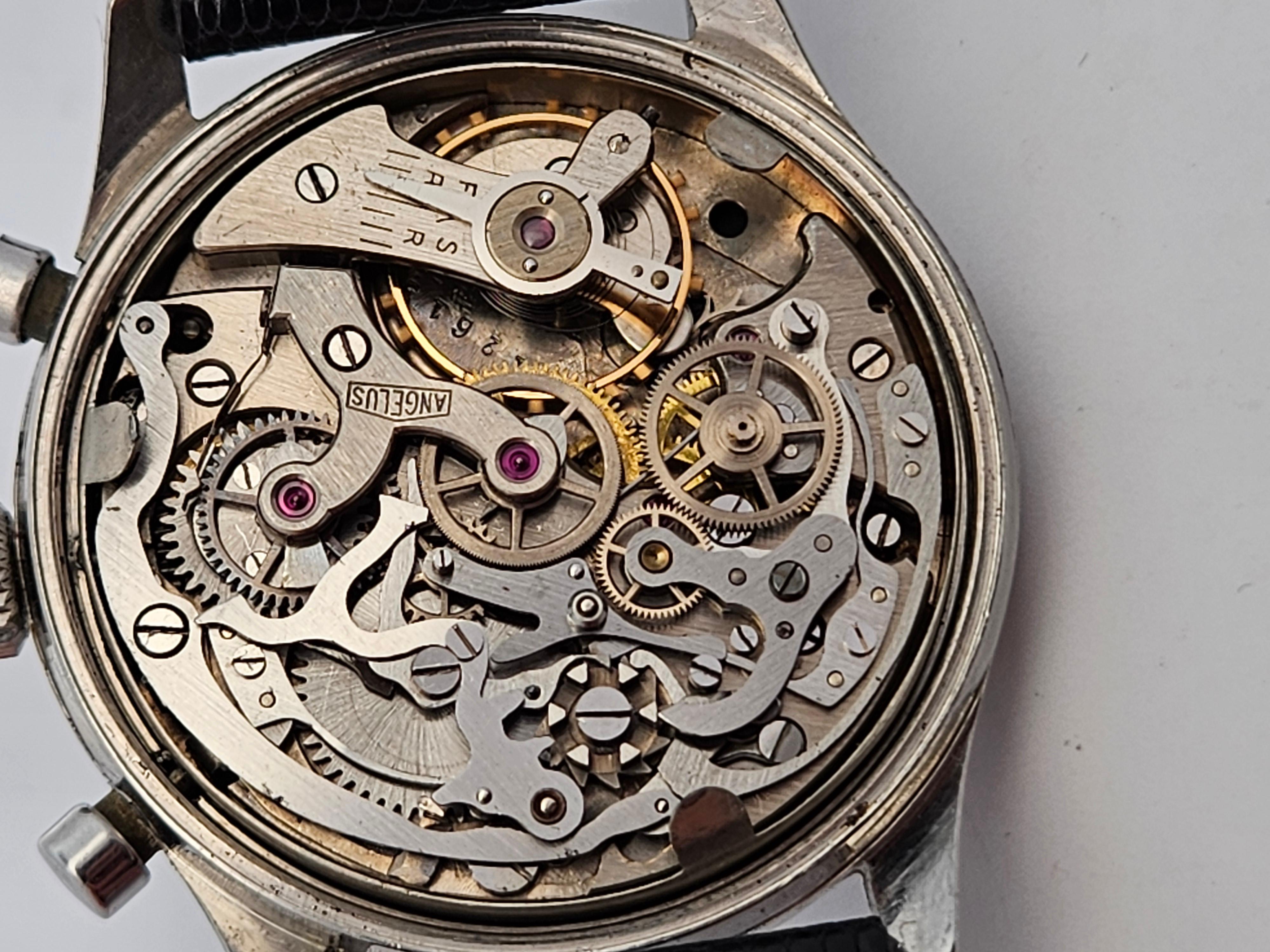 Steel Collectors Angelus Jumbo Chronograph Wrist Watch Gilt Dial For Sale 11