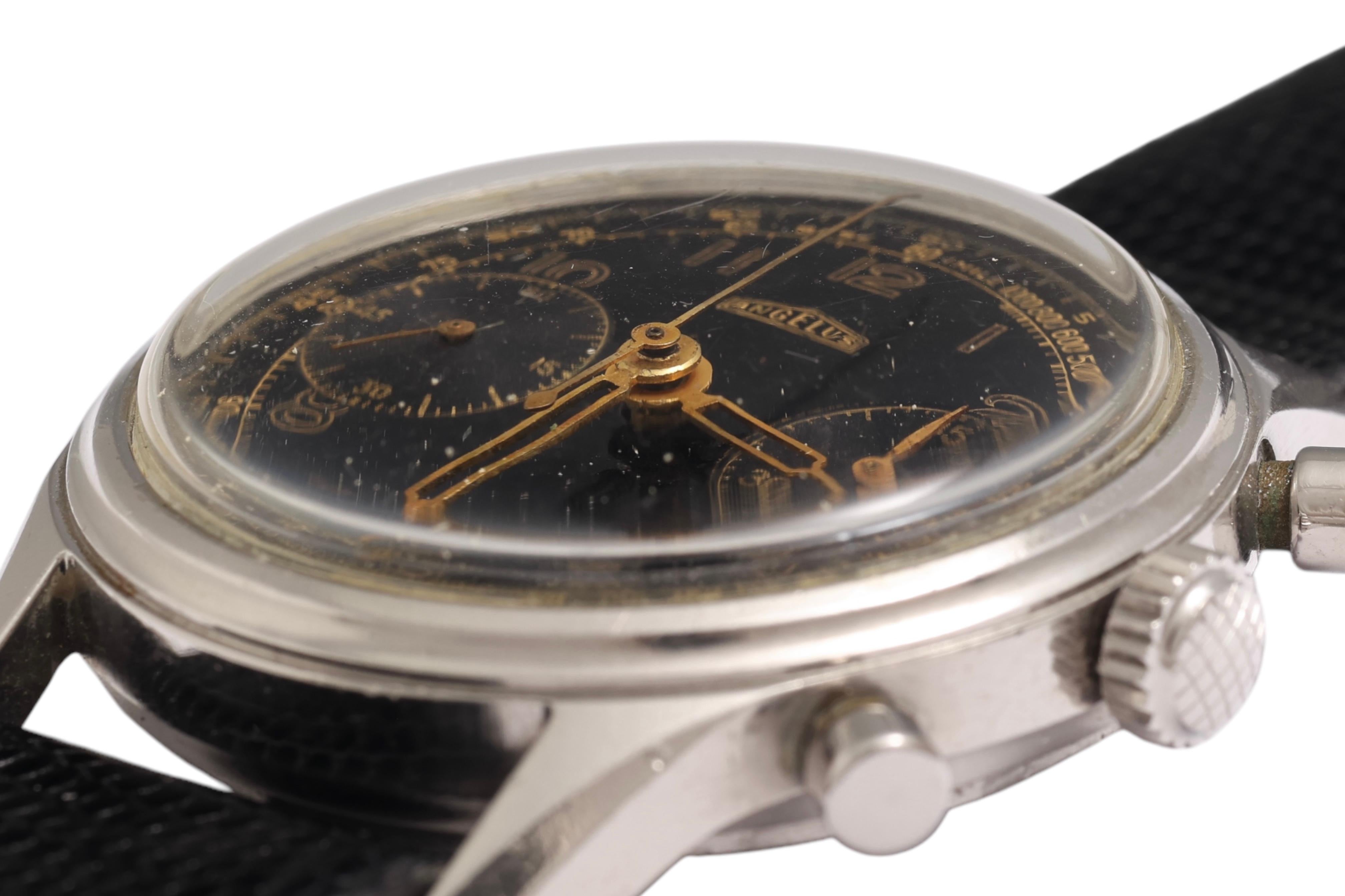 Steel Collectors Angelus Jumbo Chronograph Wrist Watch Gilt Dial For Sale 1