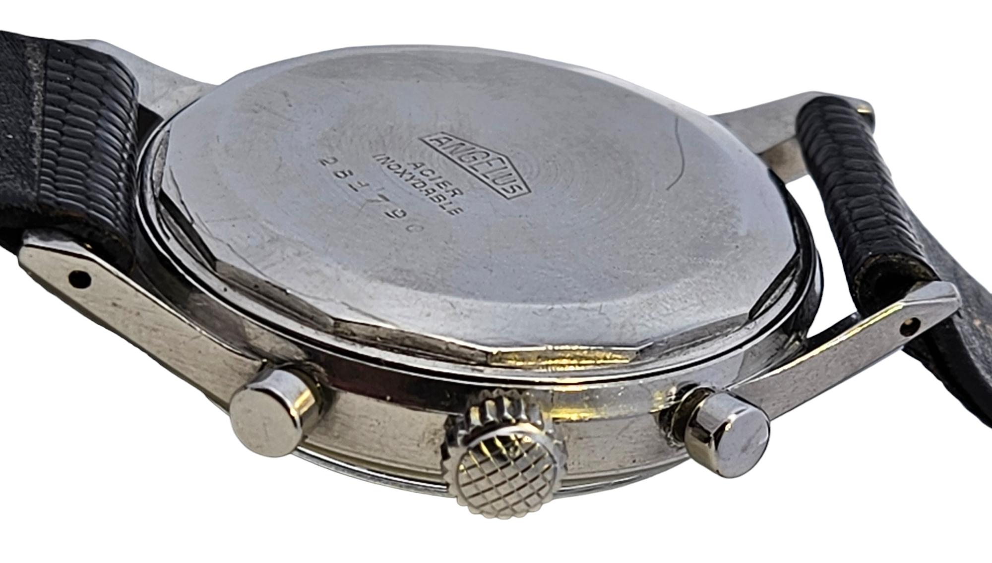 Steel Collectors Angelus Jumbo Chronograph Wrist Watch Gilt Dial For Sale 13