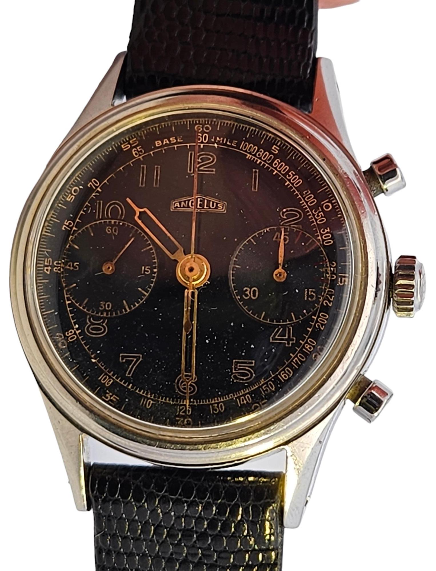 Montre-bracelet chronographe Angelus Jumbo en acier avec cadran doré pour collectionneurs en vente 13