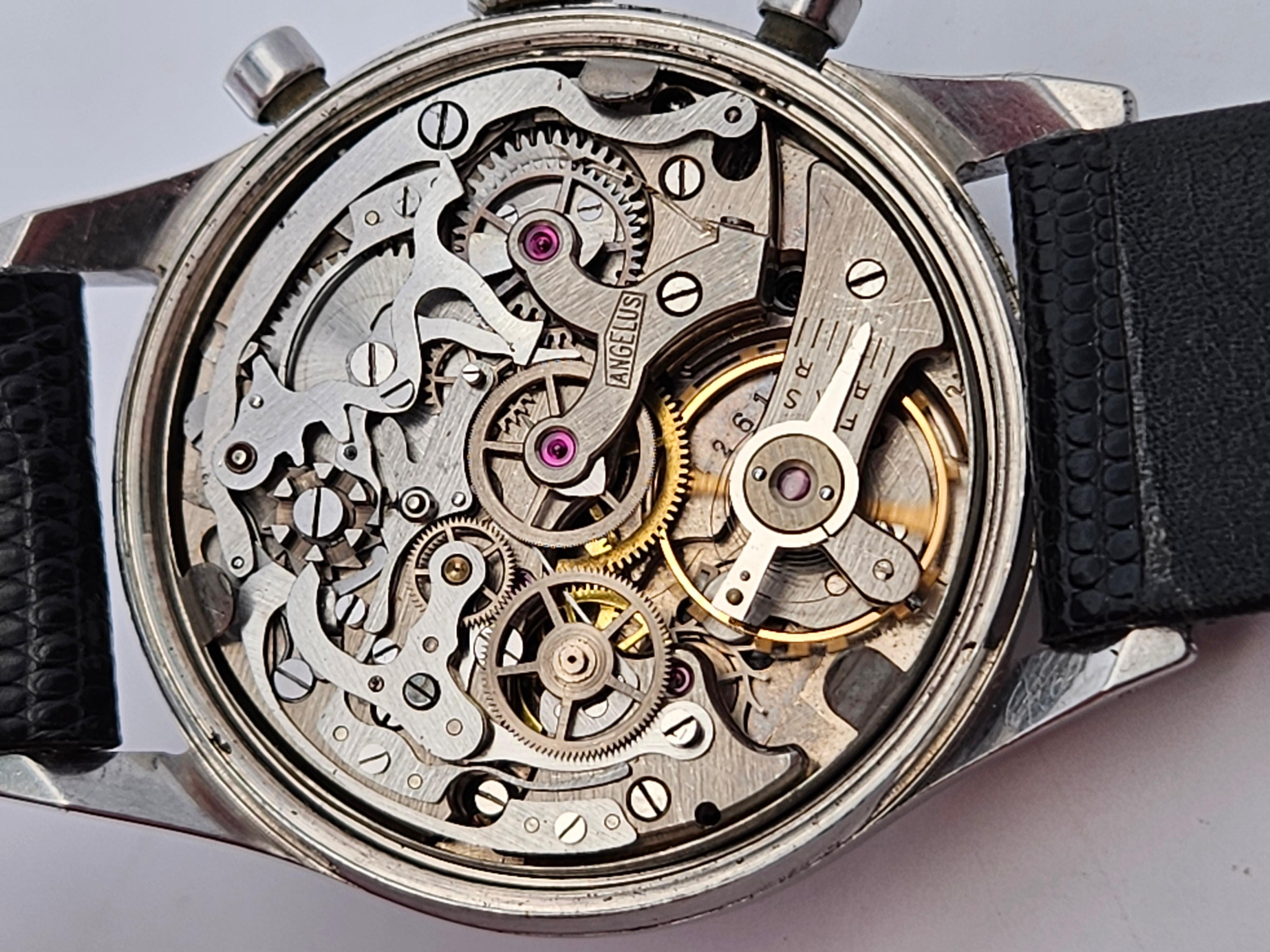 Steel Collectors Angelus Jumbo Chronograph Wrist Watch Gilt Dial For Sale 15
