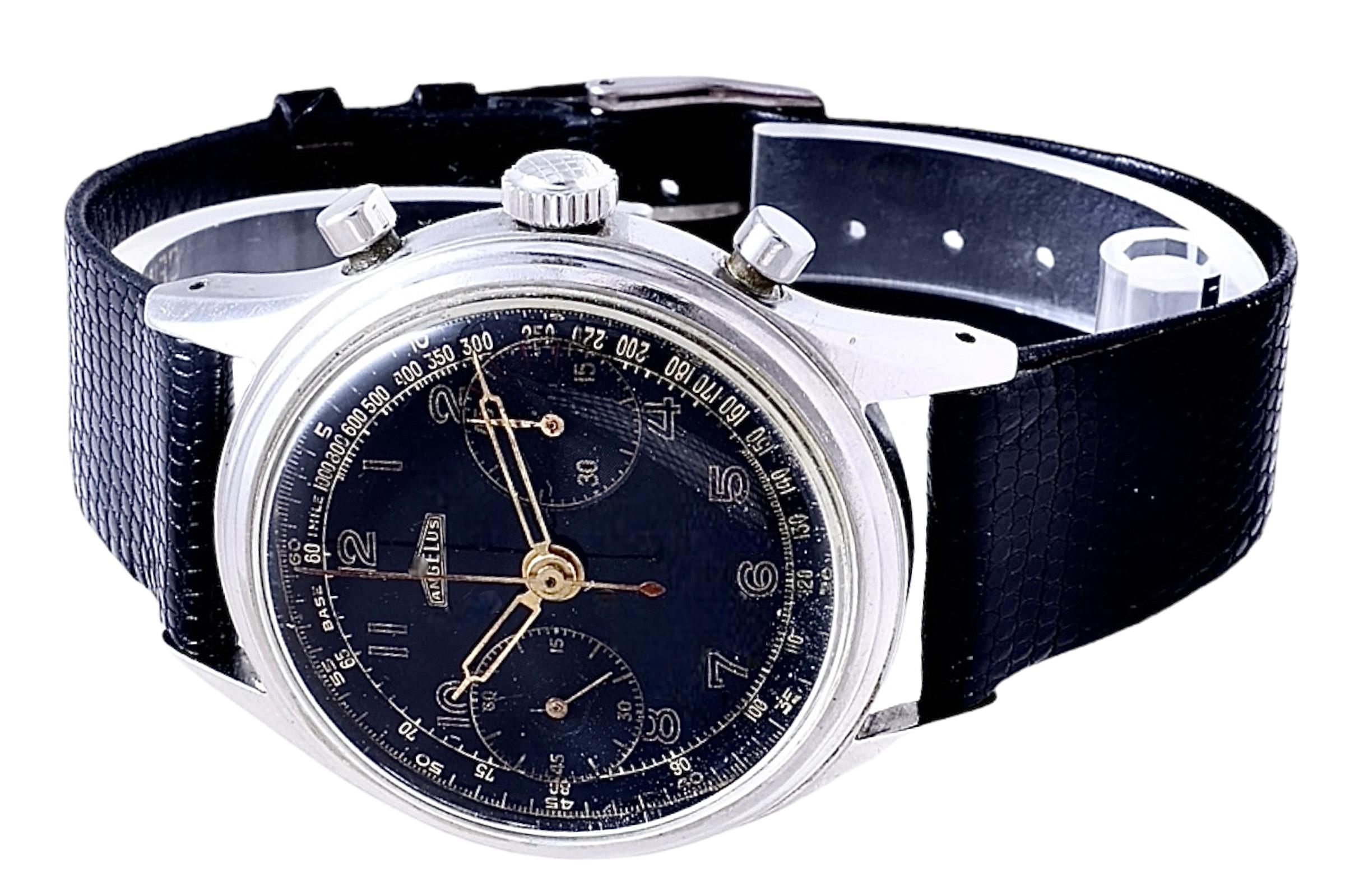 Steel Collectors Angelus Jumbo Chronograph Wrist Watch Gilt Dial For Sale 1