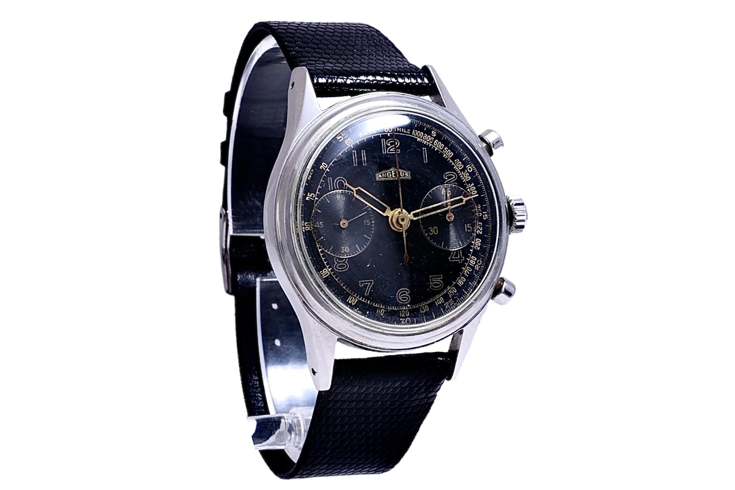 Steel Collectors Angelus Jumbo Chronograph Wrist Watch Gilt Dial For Sale 2