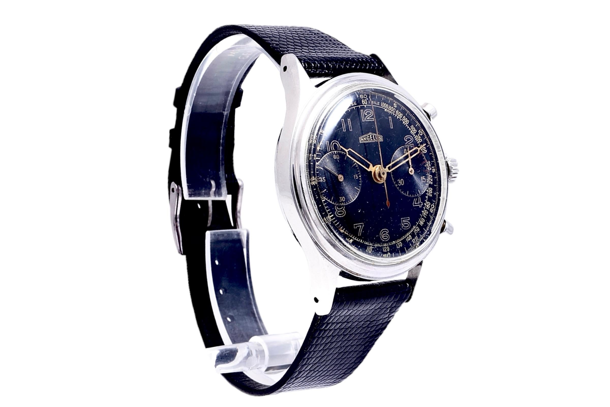 Steel Collectors Angelus Jumbo Chronograph Wrist Watch Gilt Dial For Sale 3